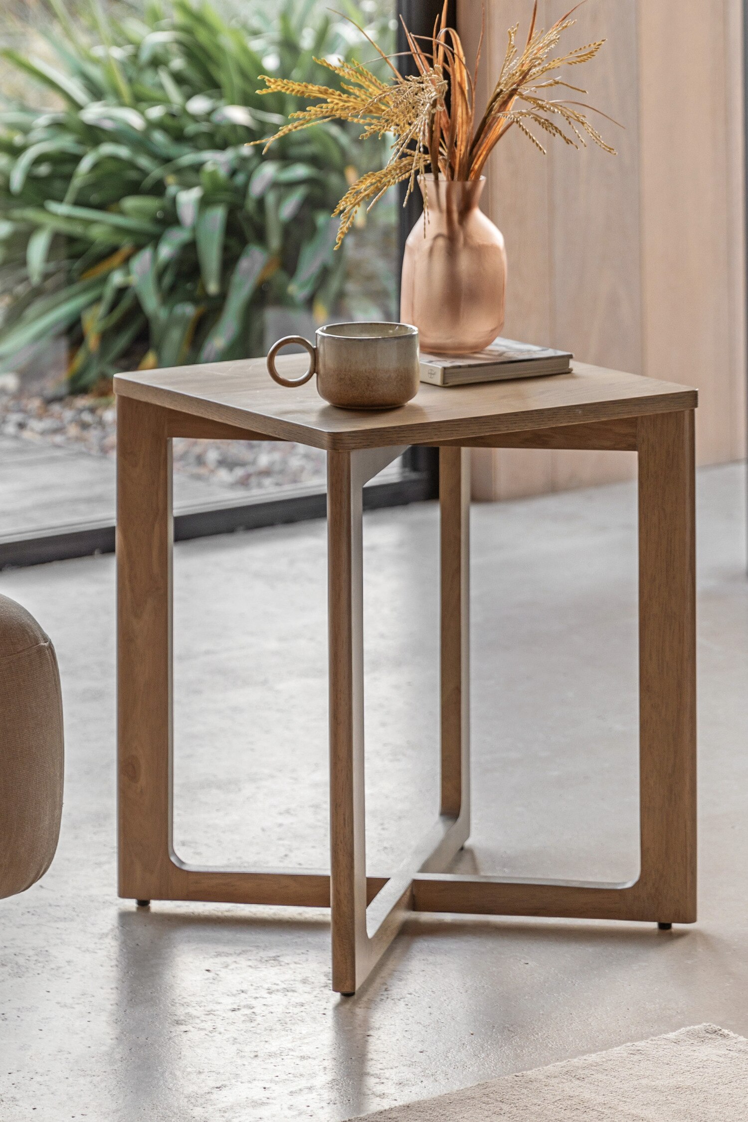 Wooden Trellis Side Table - Light Wood