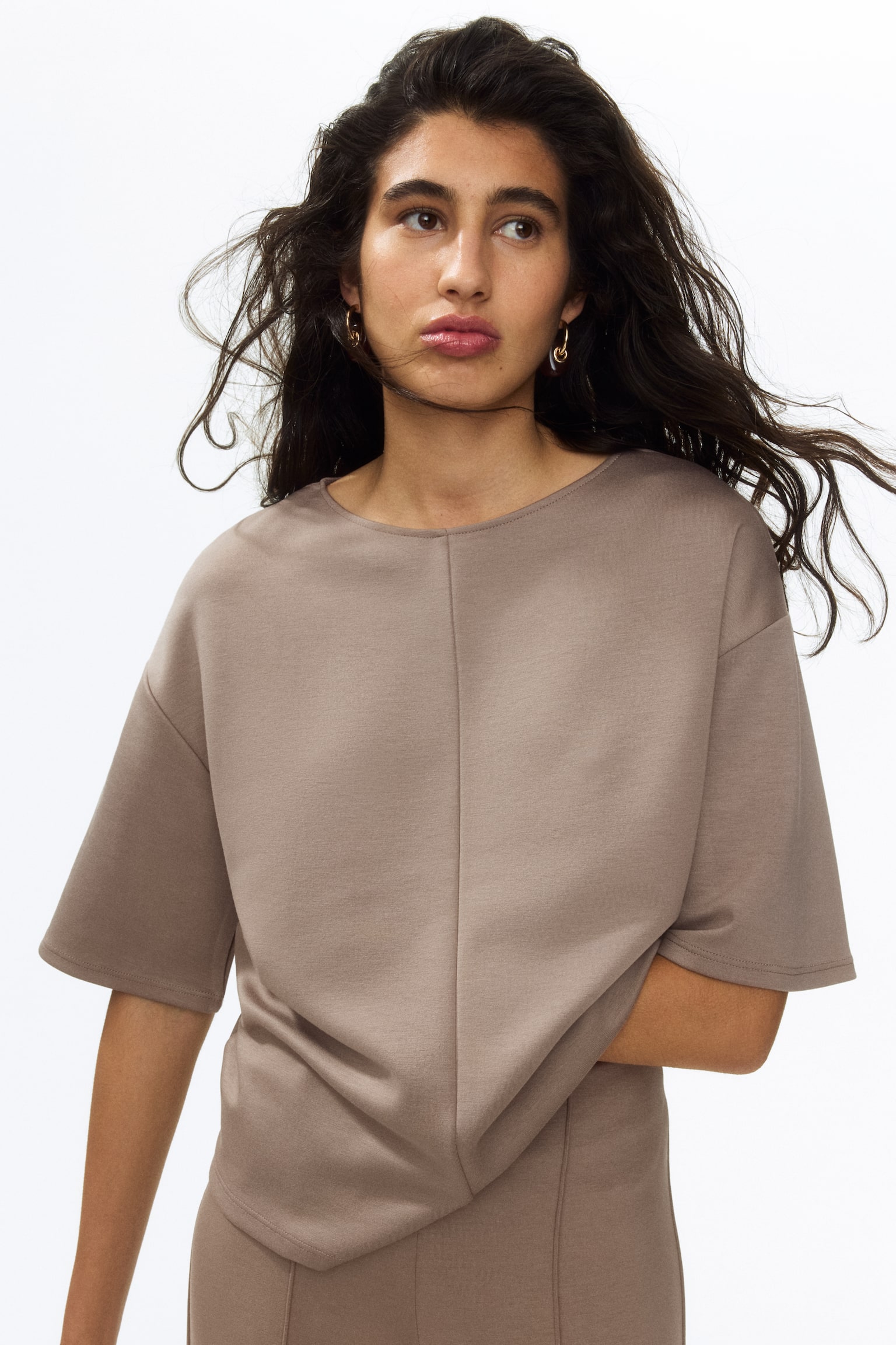 Boxy jersey top - Mole/Dark brown - 1