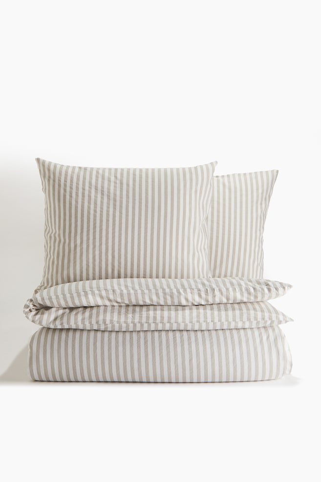 Cotton double/king duvet cover set - Light mole/White - 1