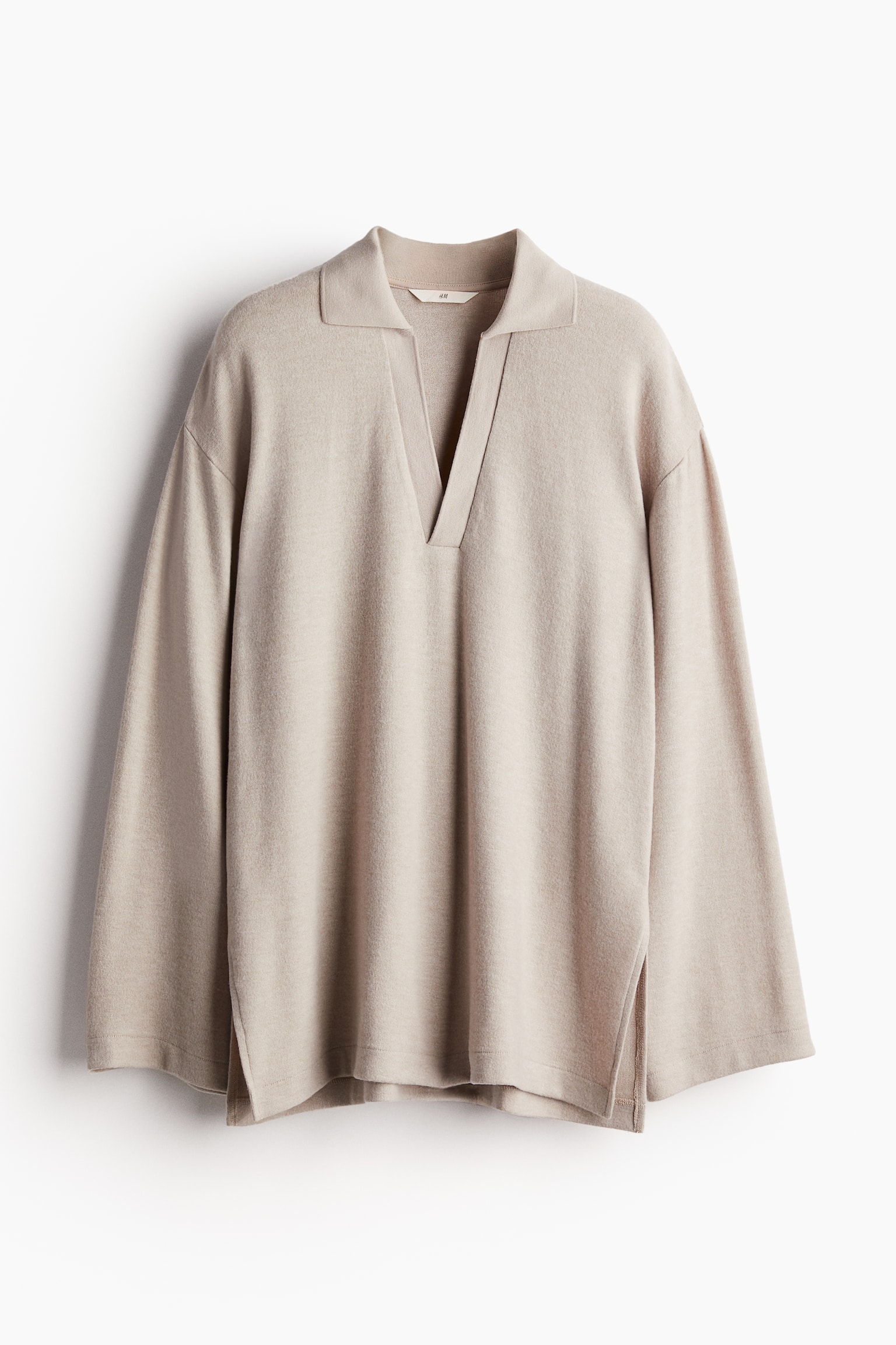 Collared top - Light beige/Dark grey marl - 2