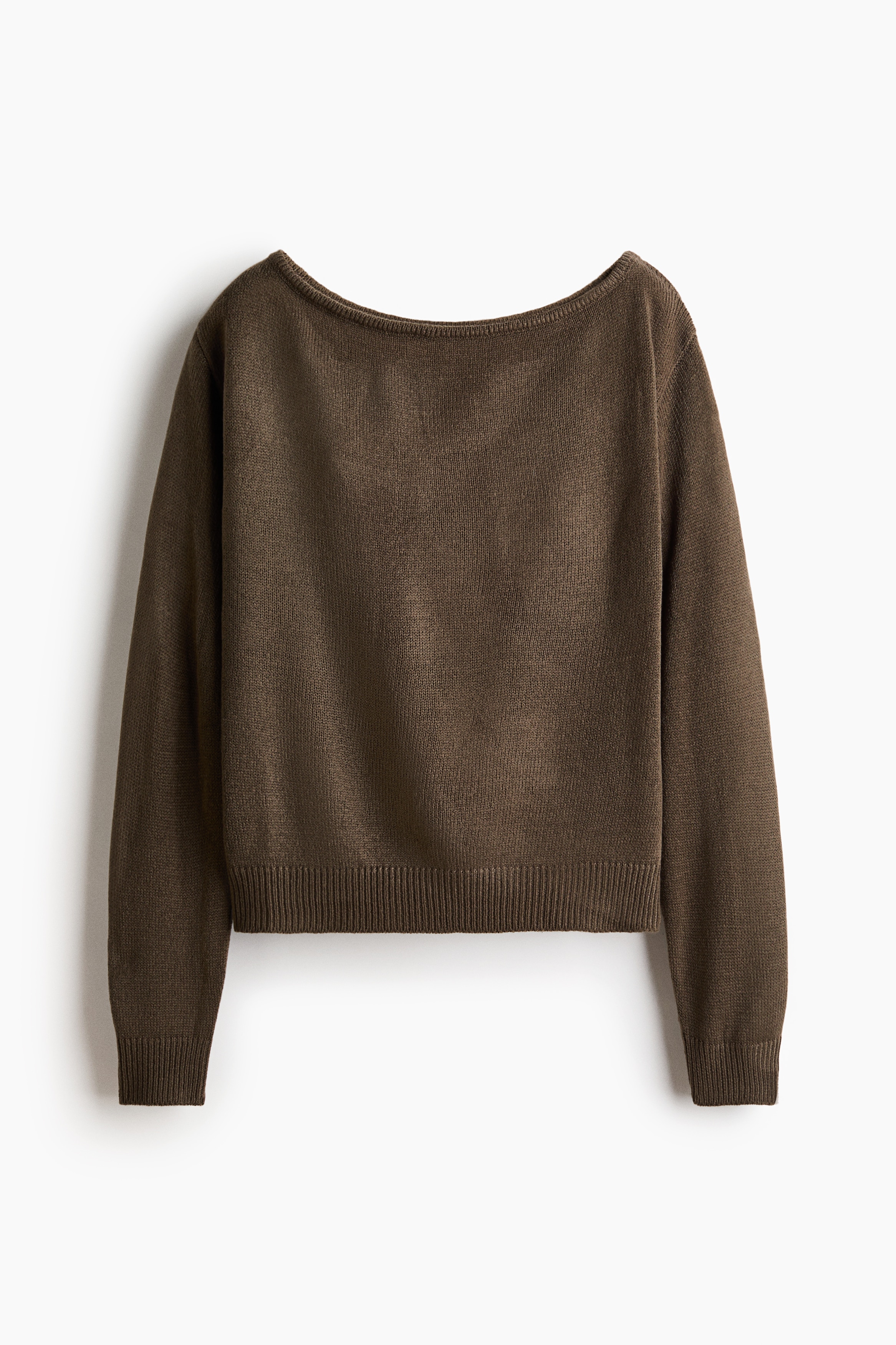 Stickad off shoulder-tröja - Mörk mullvad/Ljusbeige