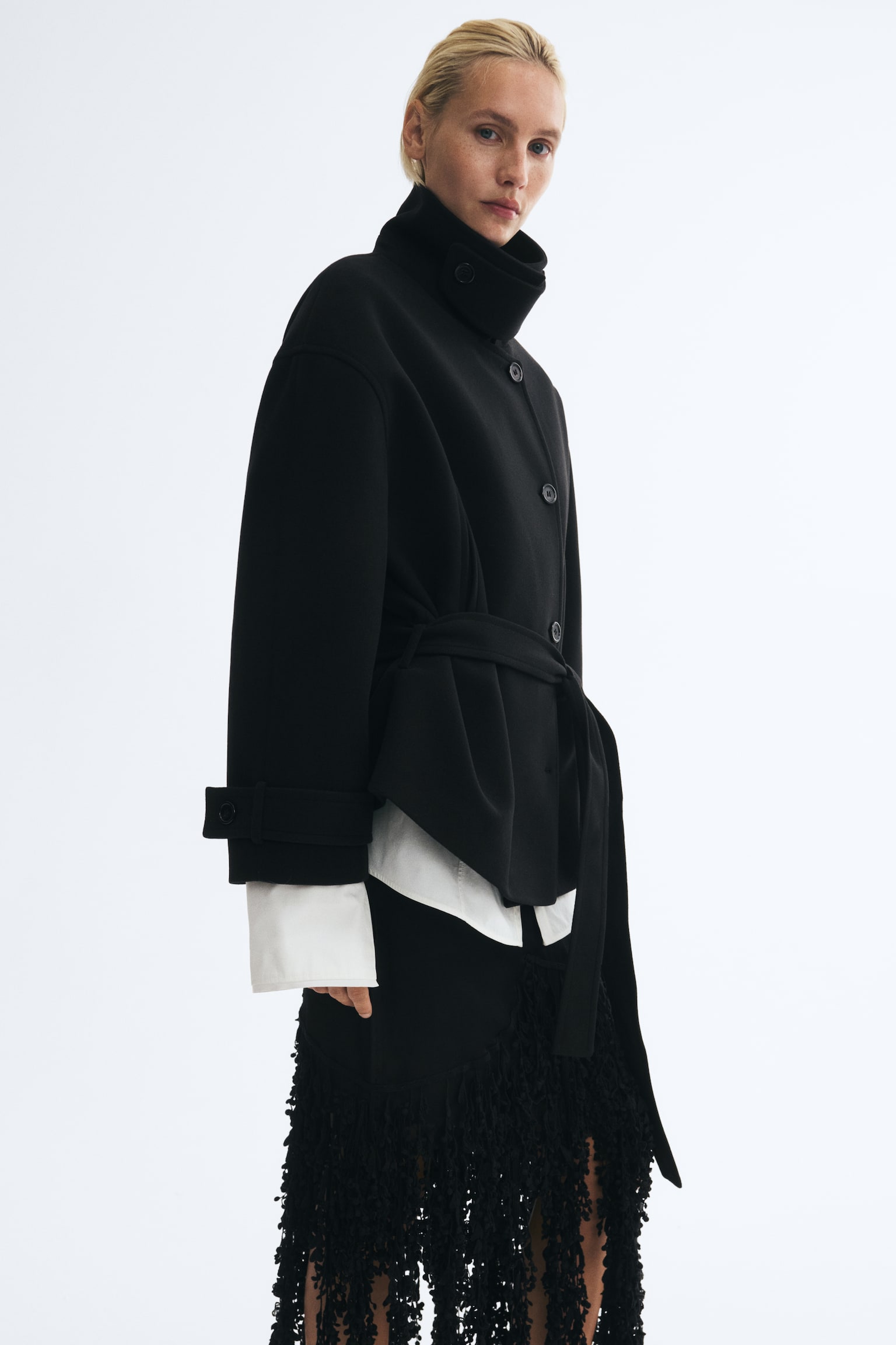 Женская куртка H&M Funnel-Collar Jacket with Tie Belt, цвет: Чёрный — фото 6