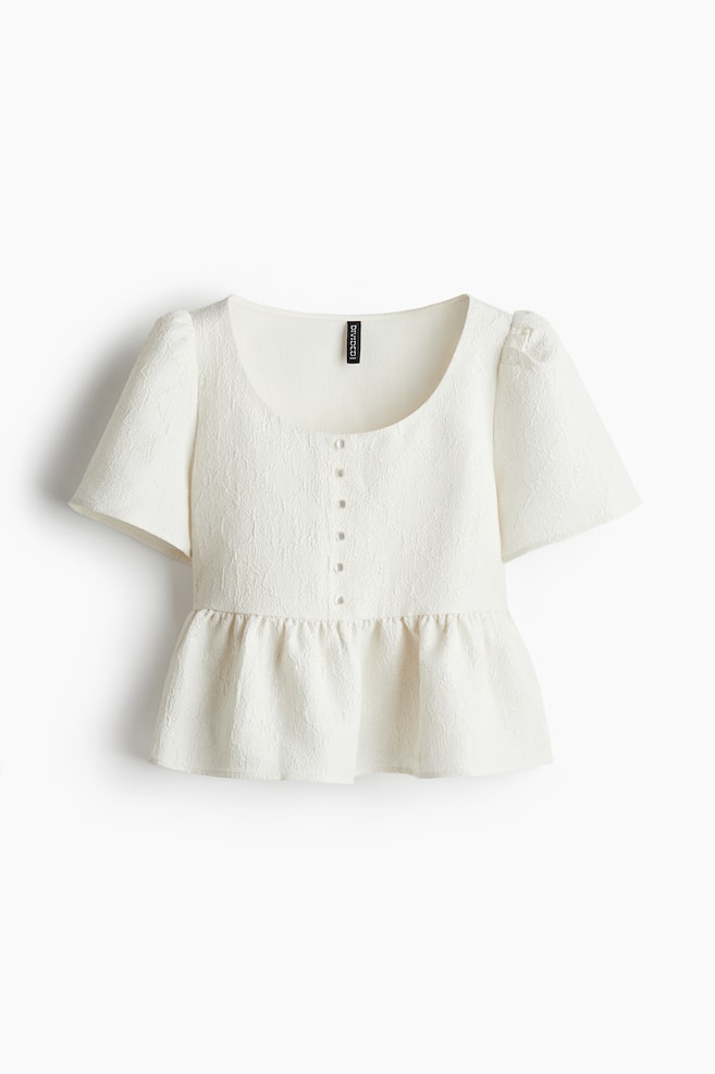 Bluză din brocart cu peplum - Crem - 1