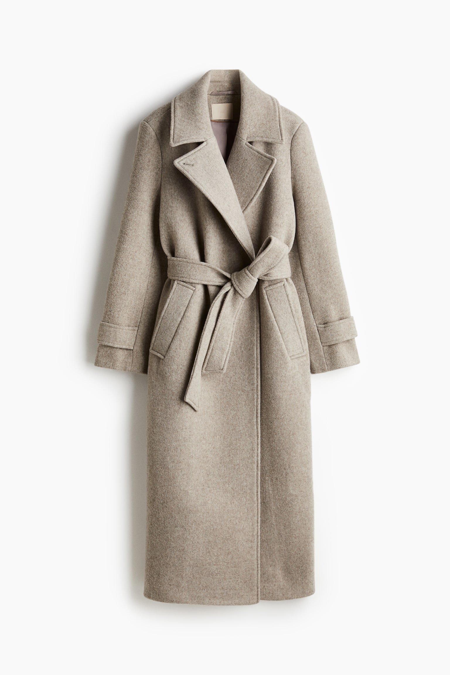 Wool-blend tie-belt coat - Light beige marl/Brown - 2