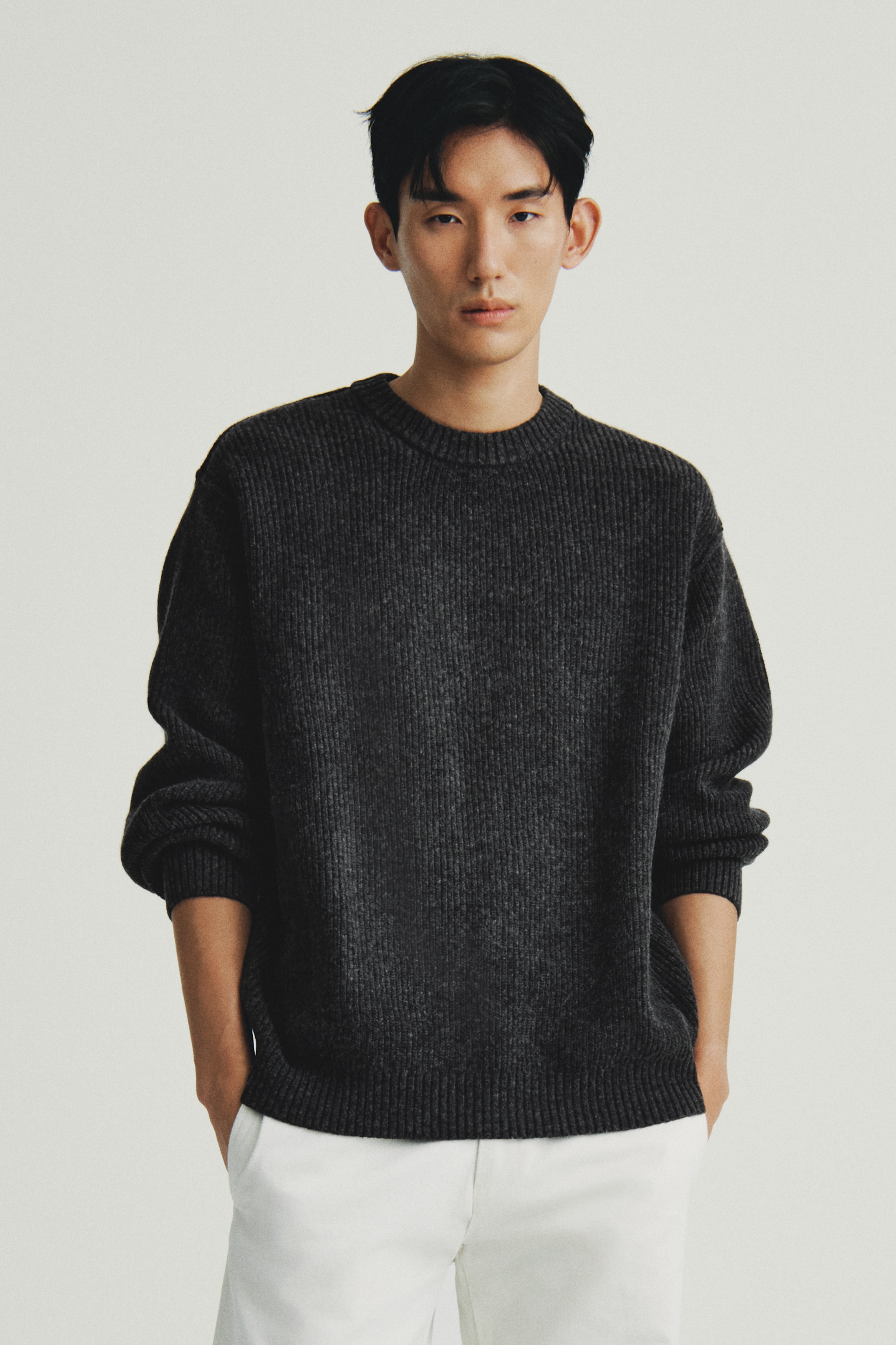 H & M - ルーズフィット リブニットセーター - グレー