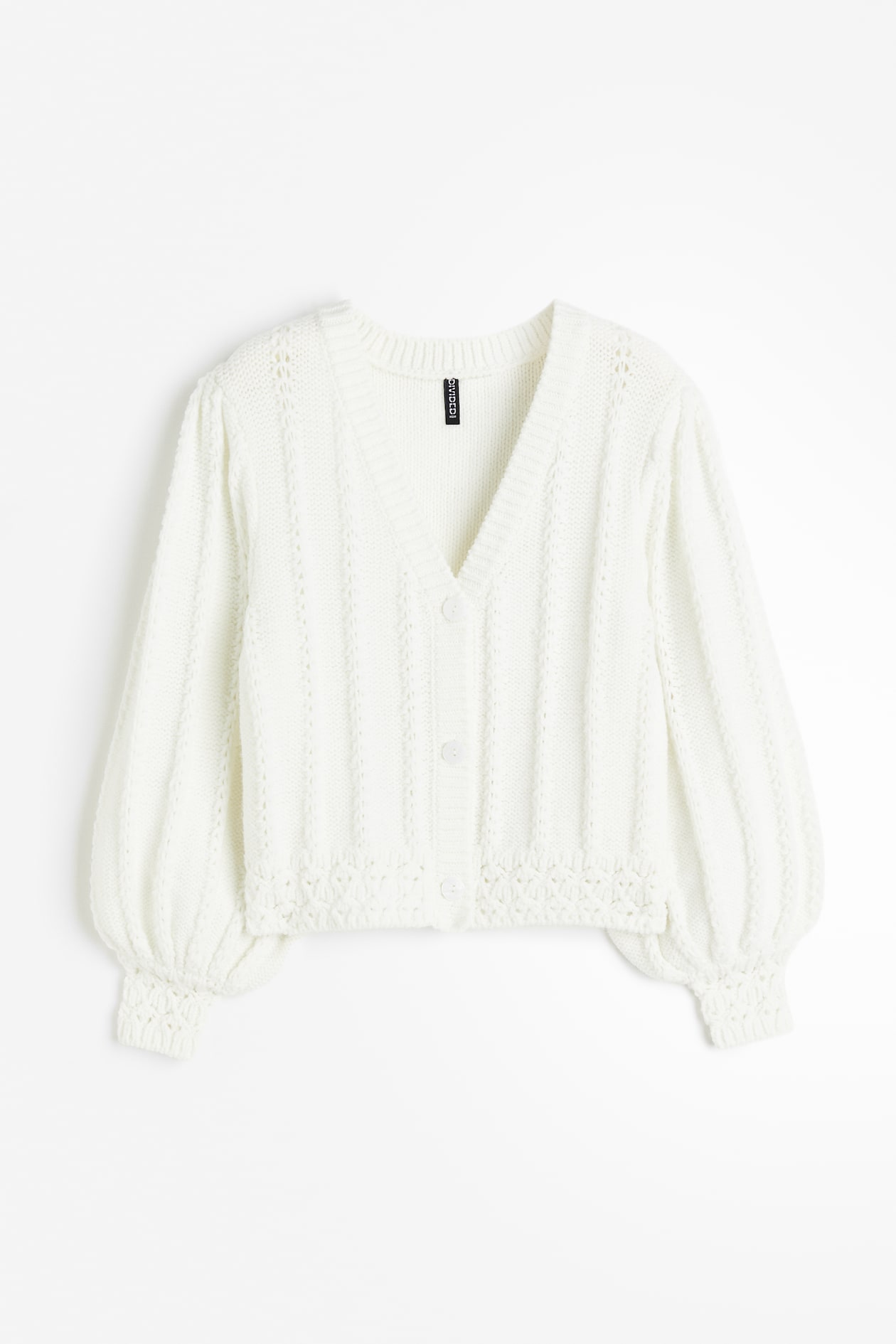 Textured-knit balloon-sleeved cardigan Cream Ladies H&M GB