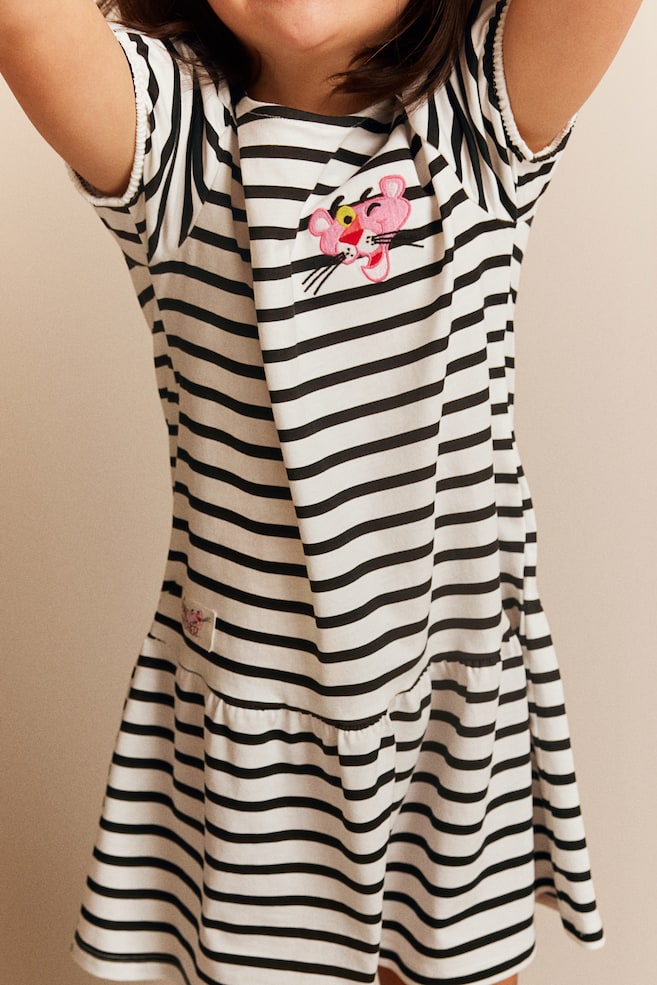 Puff-sleeved jersey dress - Black/Pink Panther - 4