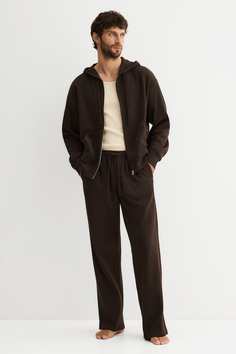 Felpa con cappuccio e cerniera in jersey Loose Fit Marrone scuro