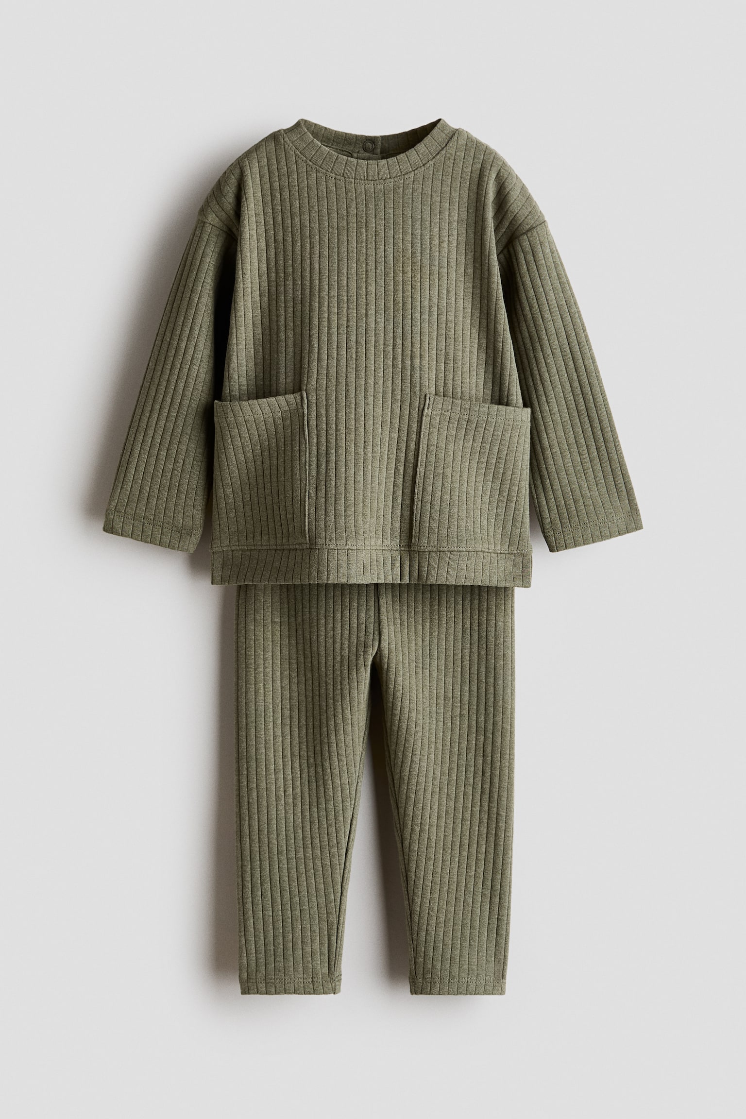 2-piece ribbed cotton set - Khaki green/Greige/Light beige/Navy blue