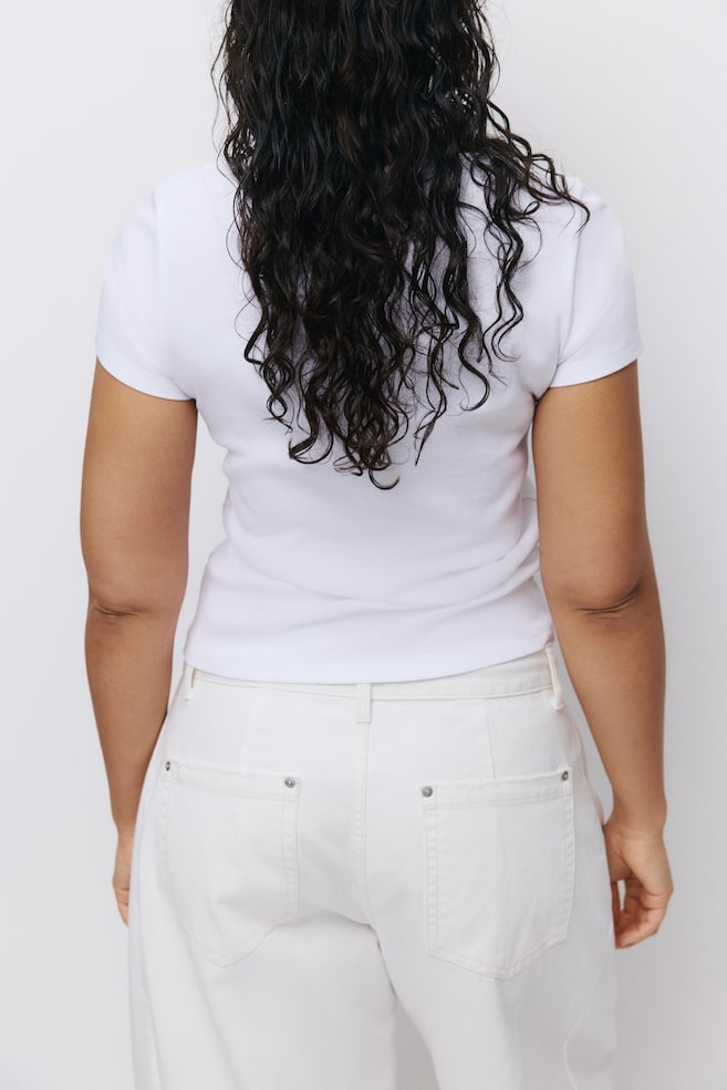 Ribbed cotton T-shirt-White - 4