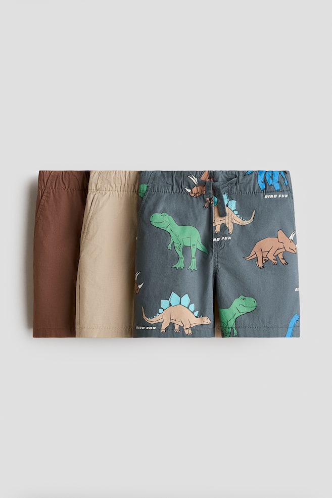 3-pack cotton shorts - Dark green/Dinosaurs/Beige/Bears - 1
