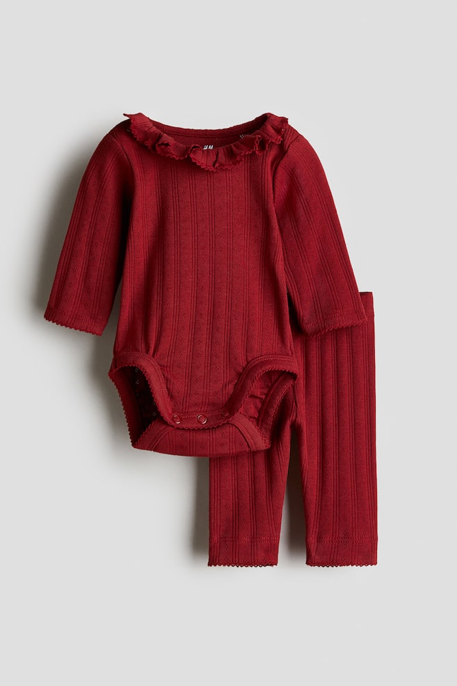 2-piece cotton jersey set - Red/Light beige/Hearts - 1
