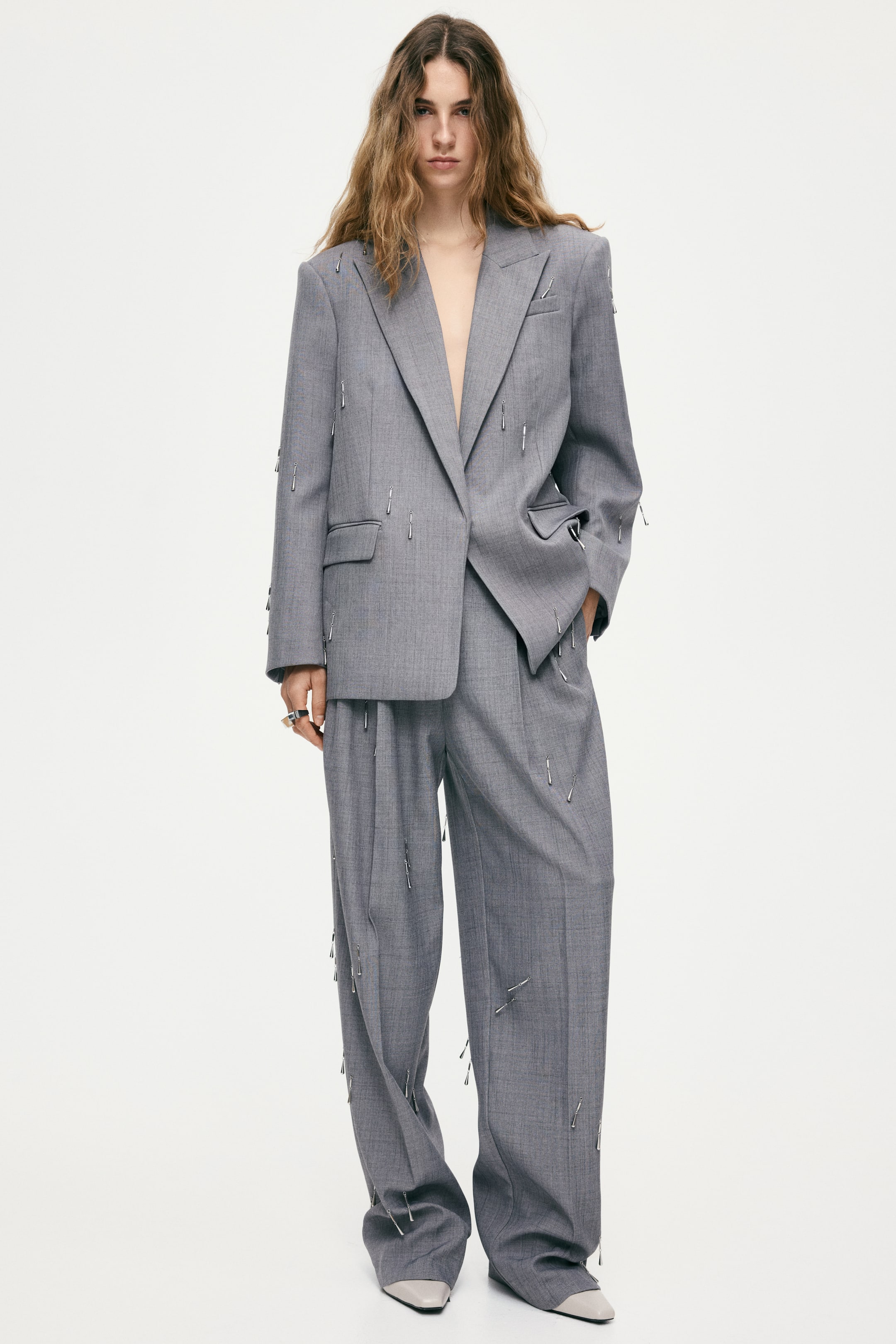 View larger image: Bead-embellished trousers - Grey - Ladies | H&M MY 3