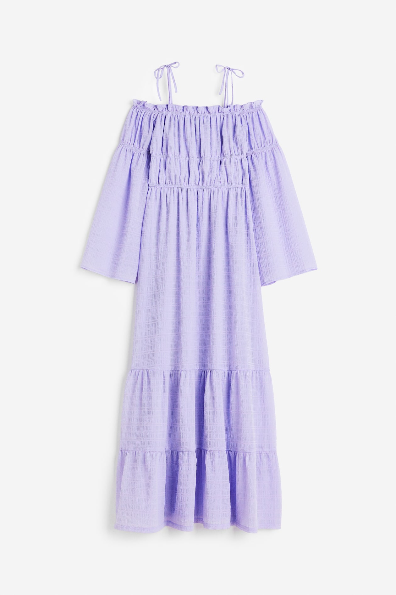 Off-the-shoulder Tiered Maxi Dress - Long sleeve - Long - Light purple ...