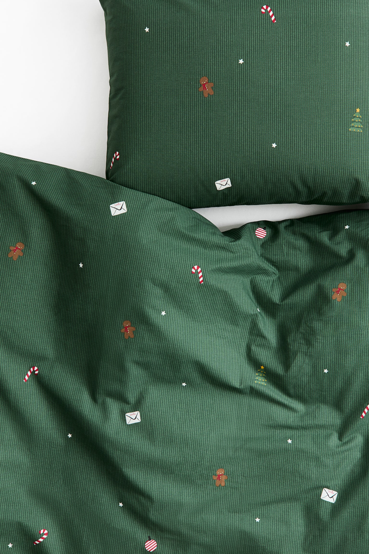 Детские пододеяльники H&M Patterned Duvet Cover Set, цвет: Тёмный зелёный / Полосатый — фото 3