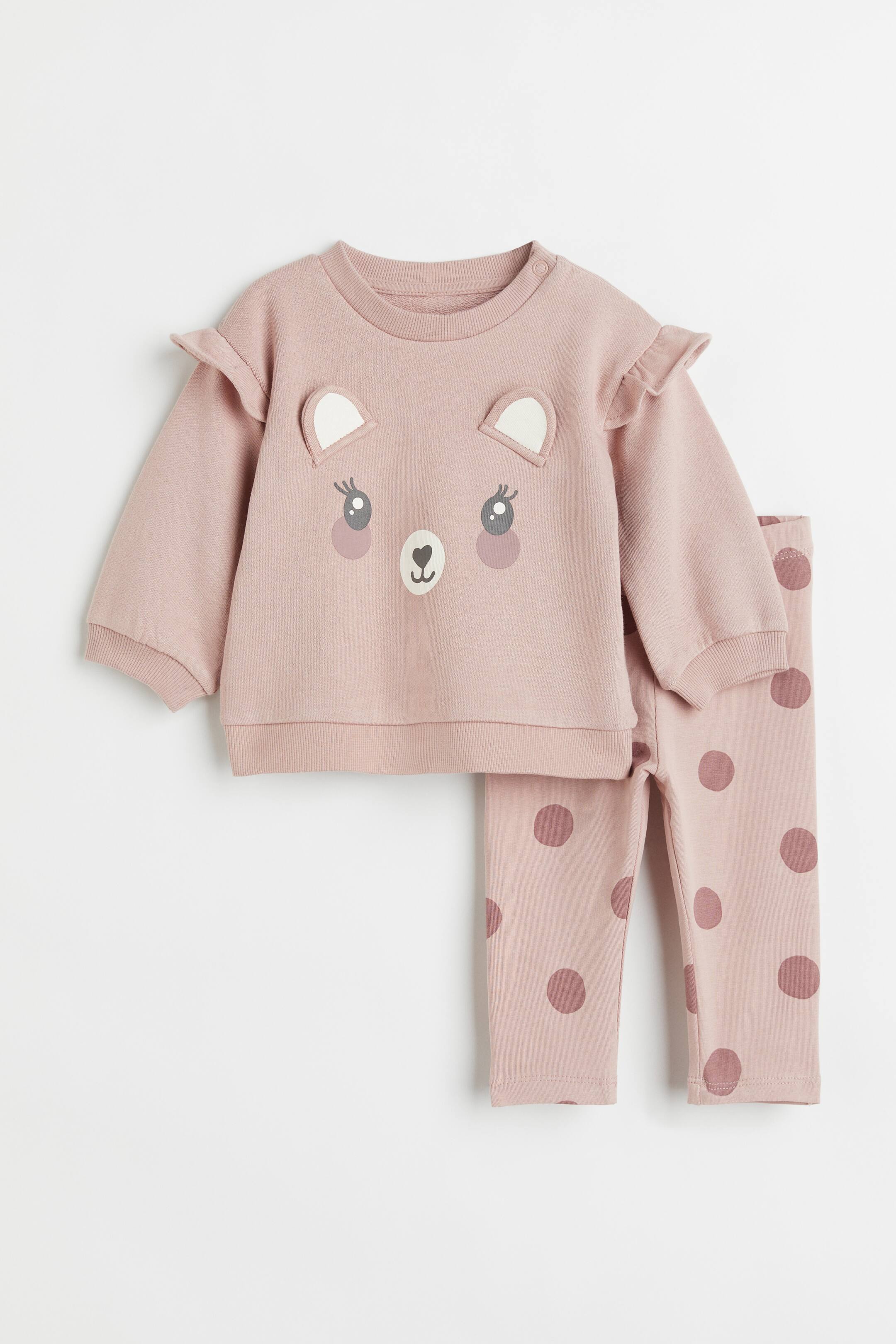 View larger image: 2-piece cotton set - Light pink/Bear - Kids | H&M 1