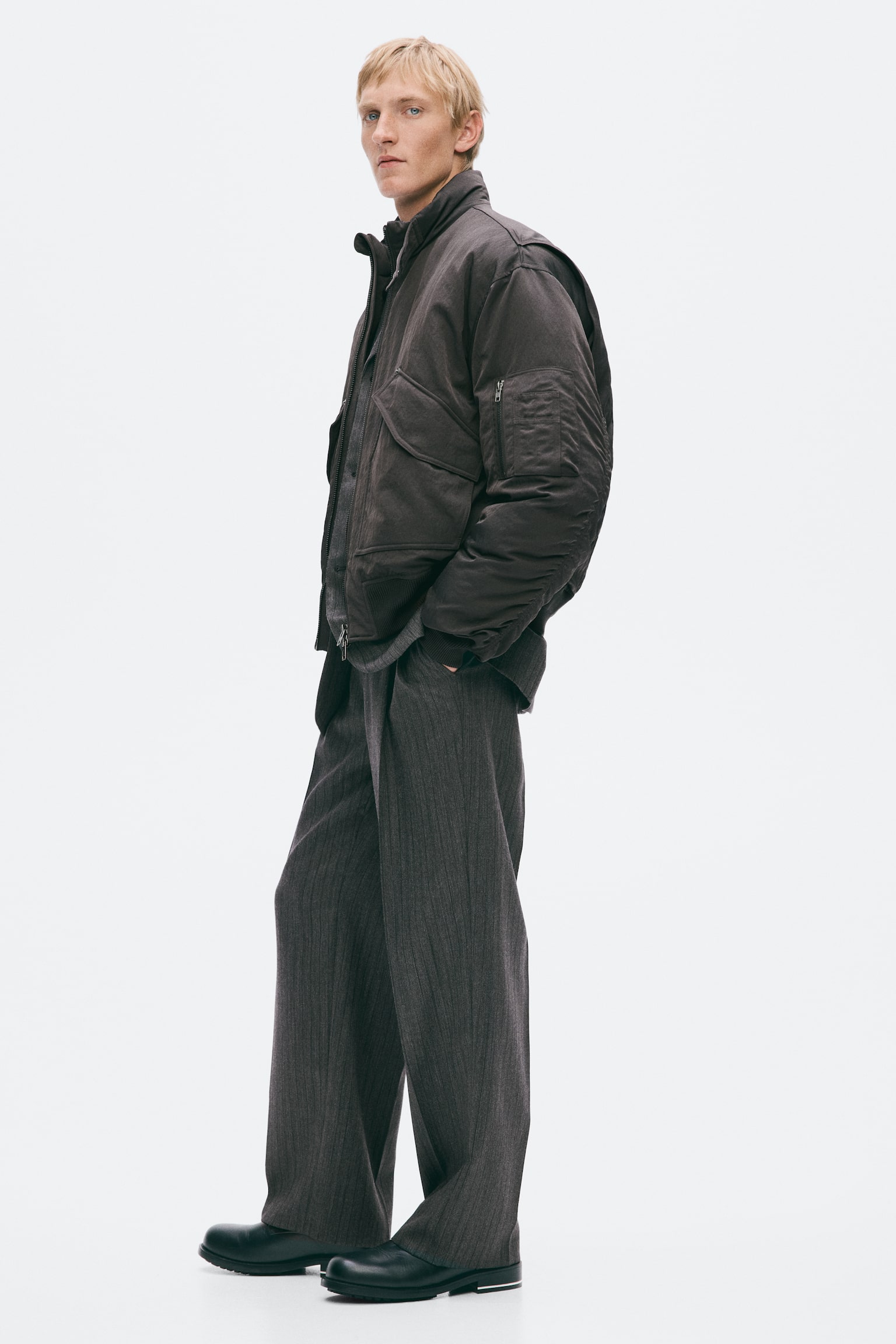 Мужская куртка H&M Padded Bomber, цвет: Тёмный коричневый — фото 5