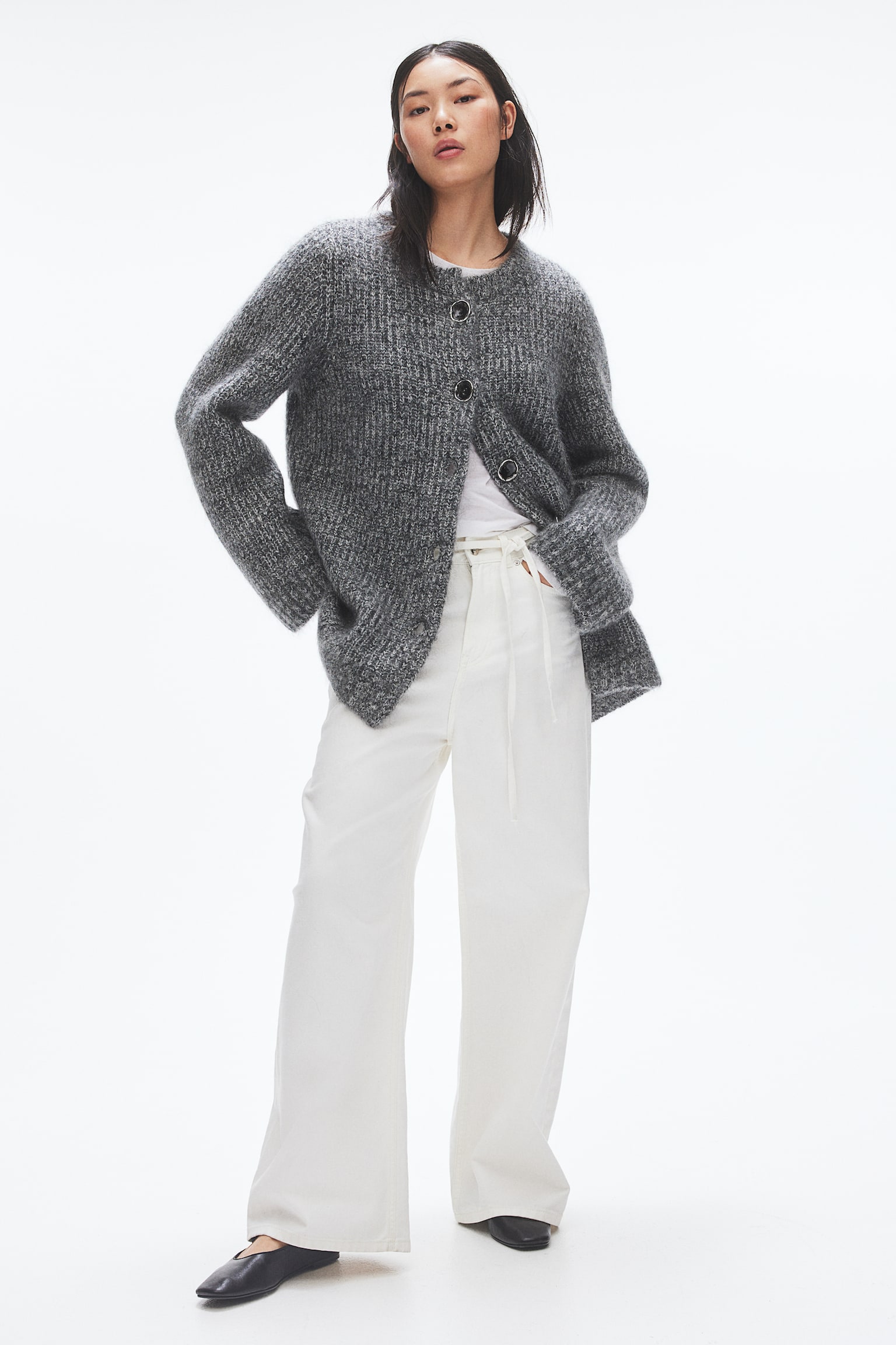 Mohair-blend cardigan - Grey marl - 1