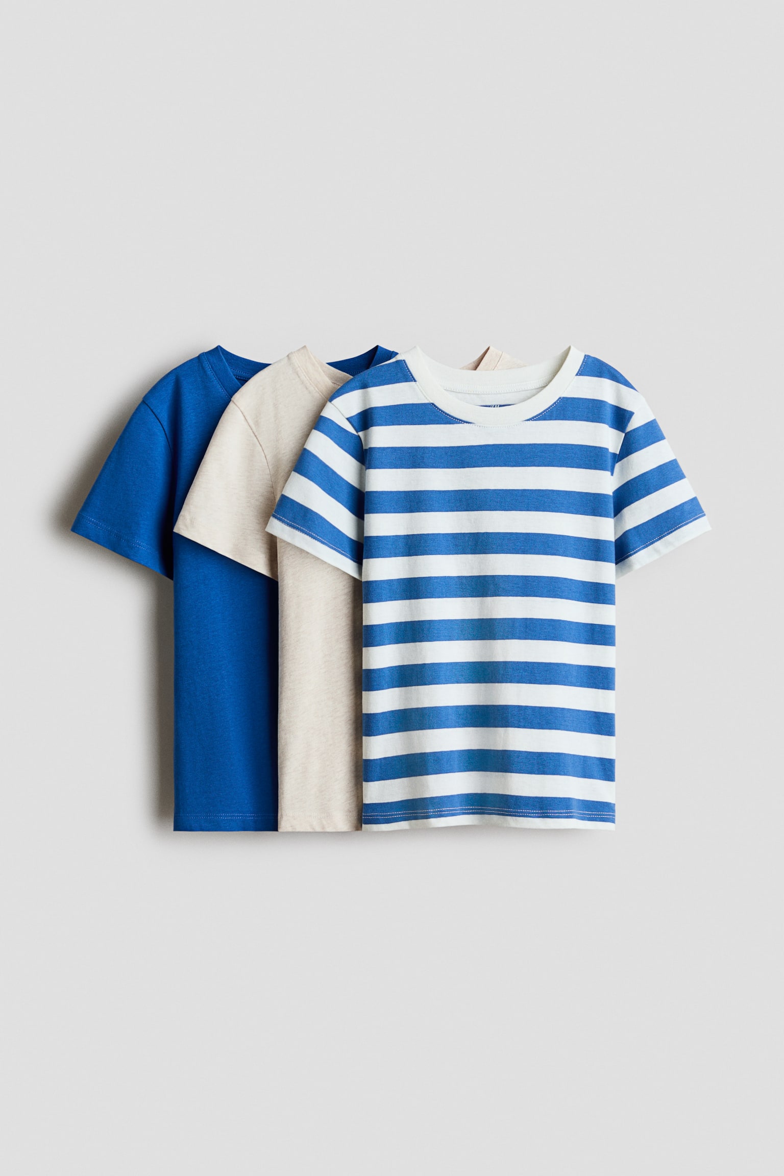 3-pack cotton T-shirts - Màu xanh dương/Kẻ