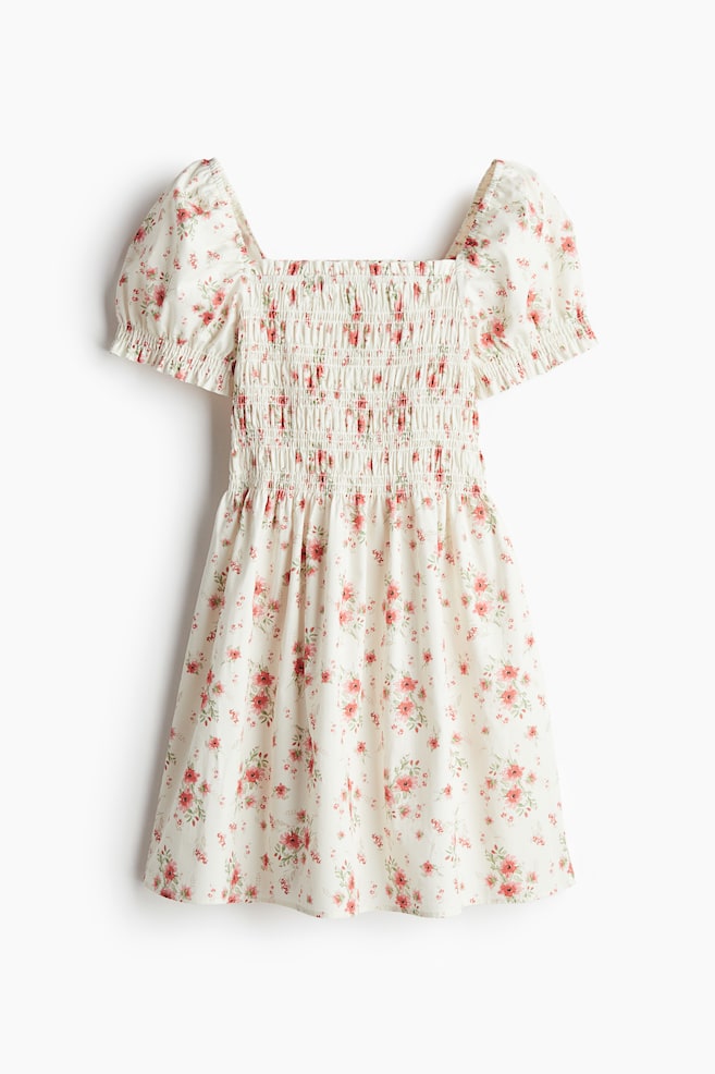 Vestido fruncido en popelina - Blanco/Floral rojo/Blanco/Floral azul/Negro/Azul marino/Margaritas/Crema - 1