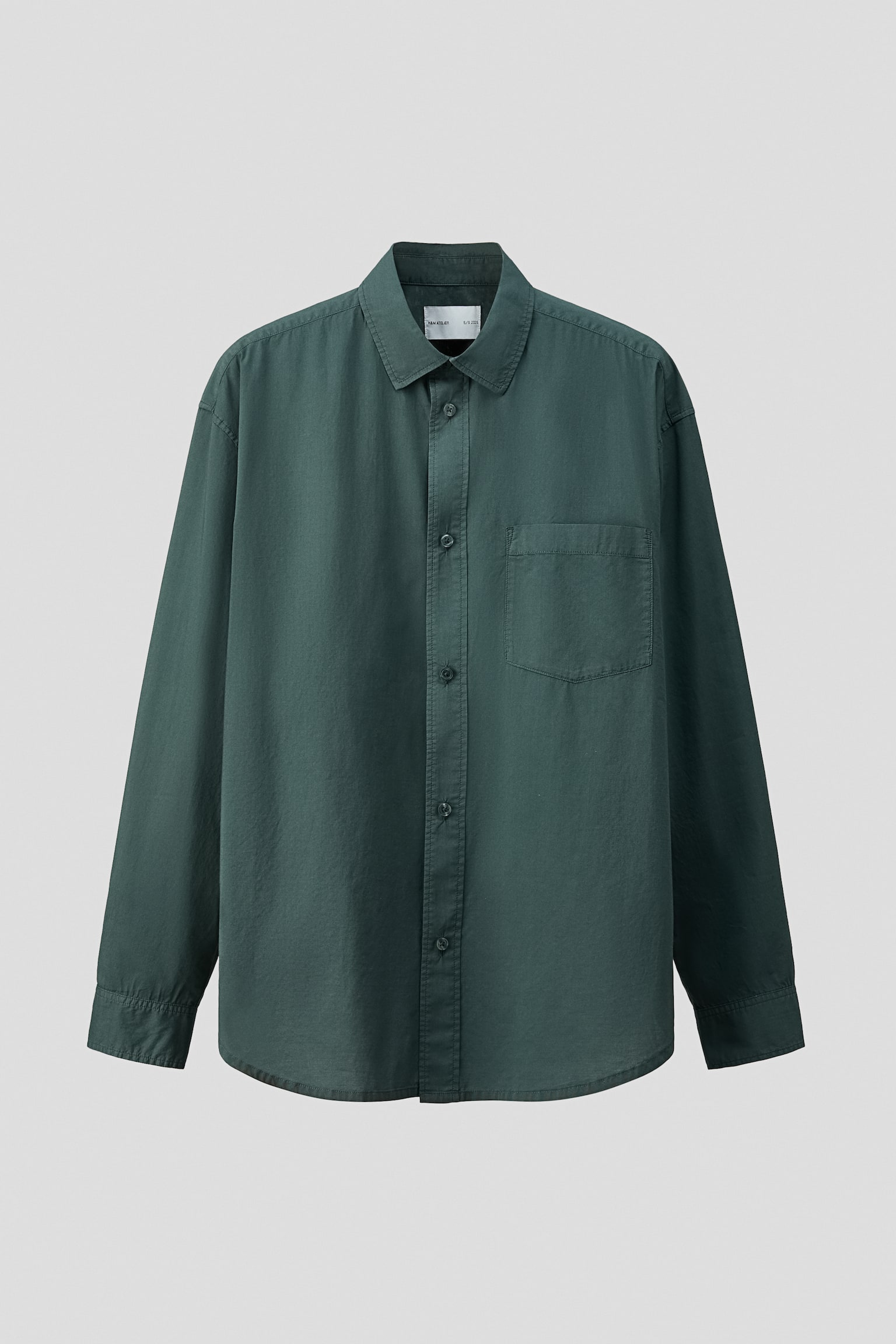 Loose-Fit Cotton Poplin Shirt - Dark green/White - 1