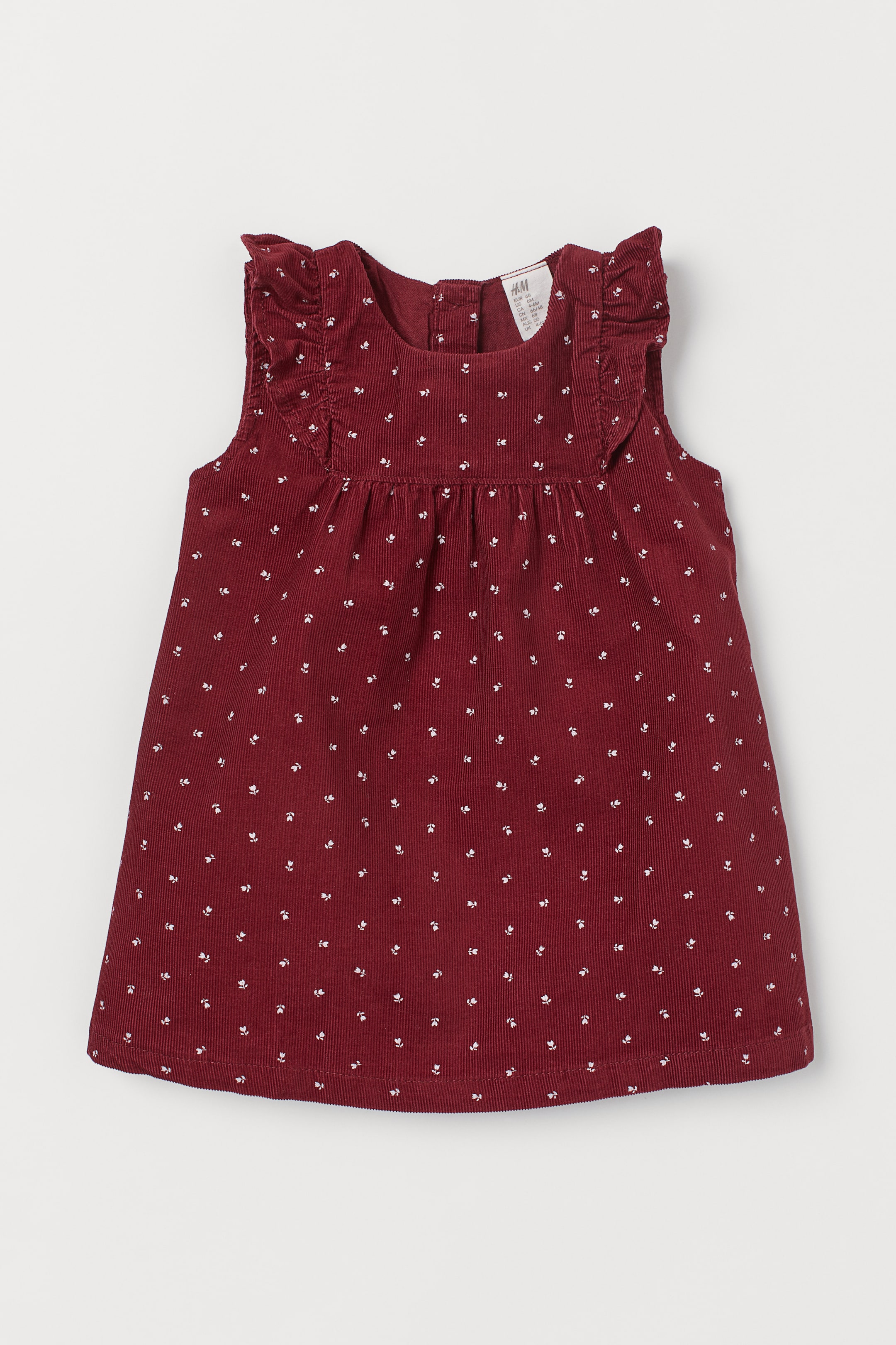 Flounce-trimmed dress - Square neckline - Sleeveless - Dark red/Floral ...