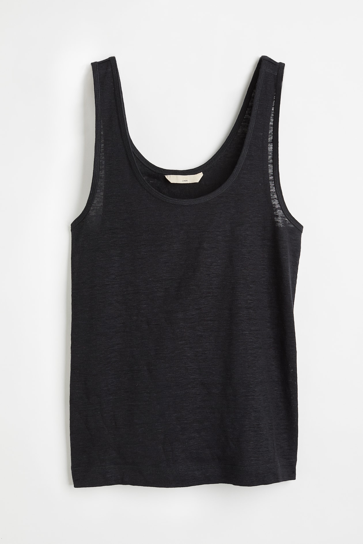 Linen jersey vest top - Sleeveless - Regular length - Black - Ladies ...