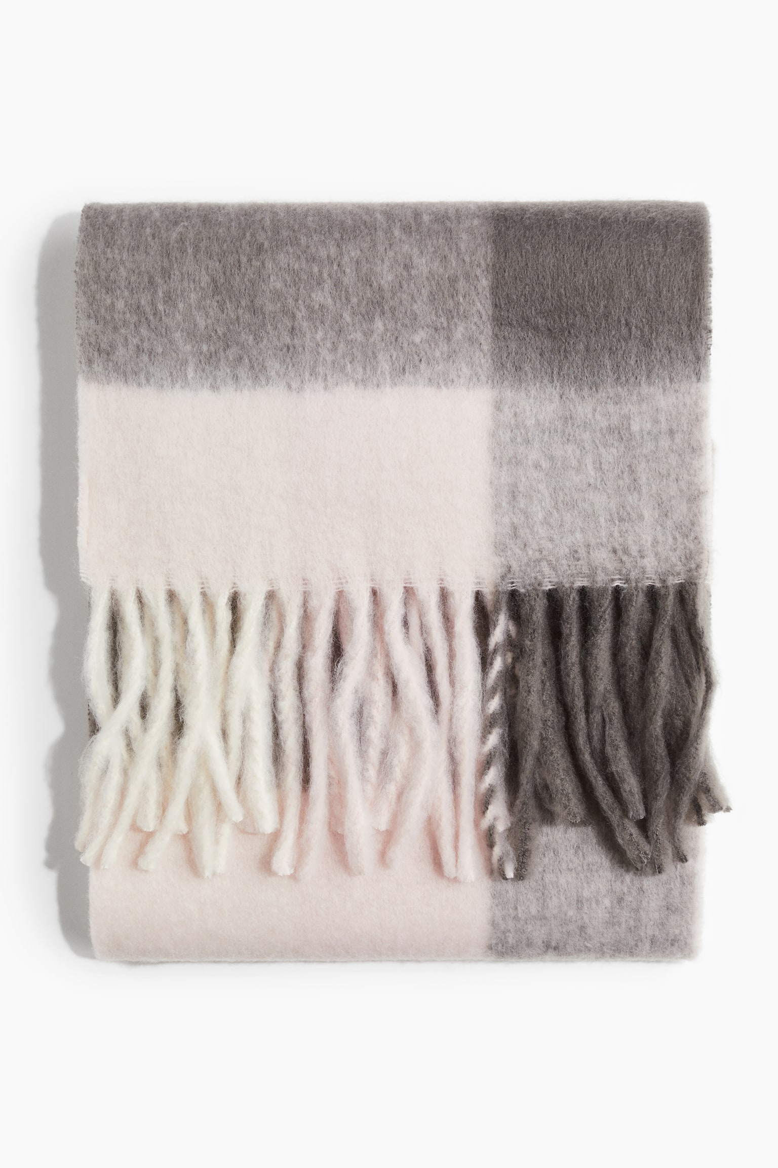 Fringed scarf - Light dusty pink/Grey checked - 1