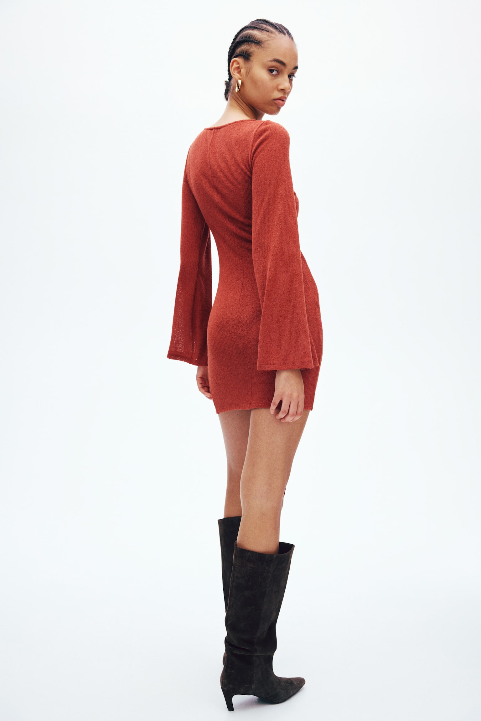 Tie-detail dress - Red/Dark brown - 3