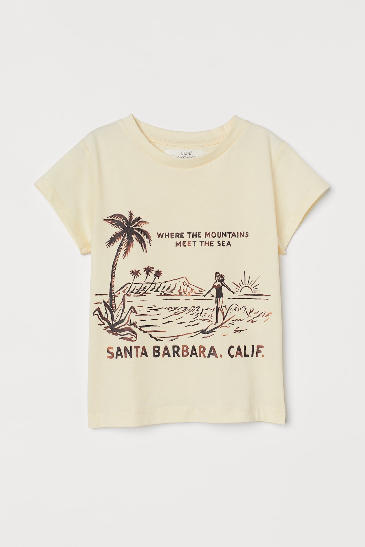 Printed T-shirt - Round Neck - Short sleeve - Light yellow/California ...