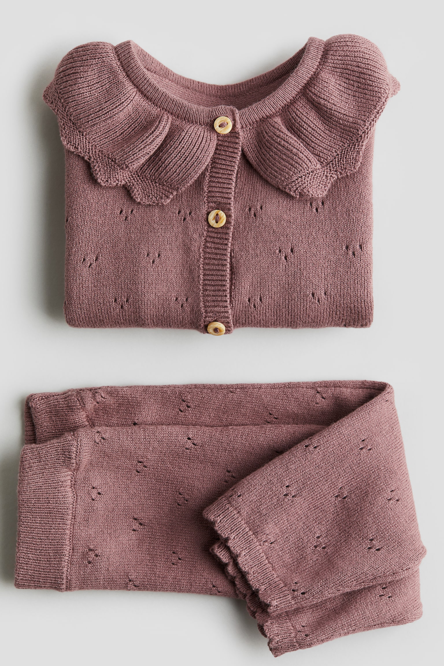 2-piece cotton-knit set - Dark dusty pink/Cream - 3