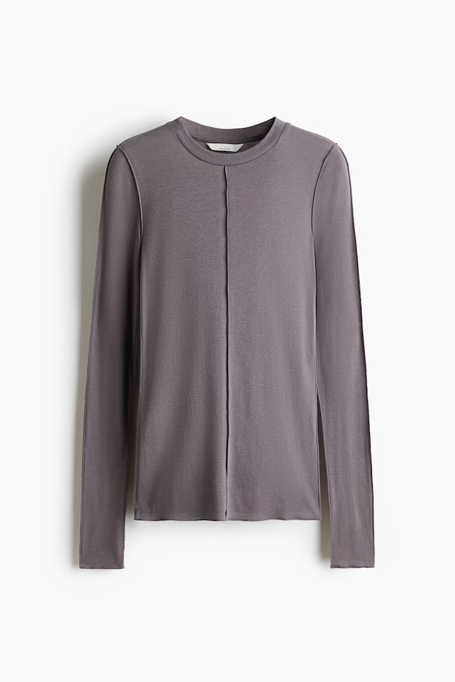 Top i pimabomuld med lange ærmer - Støvet mørklilla/Lys beige/Mørkeblå/Mørk muldvarp - 1
