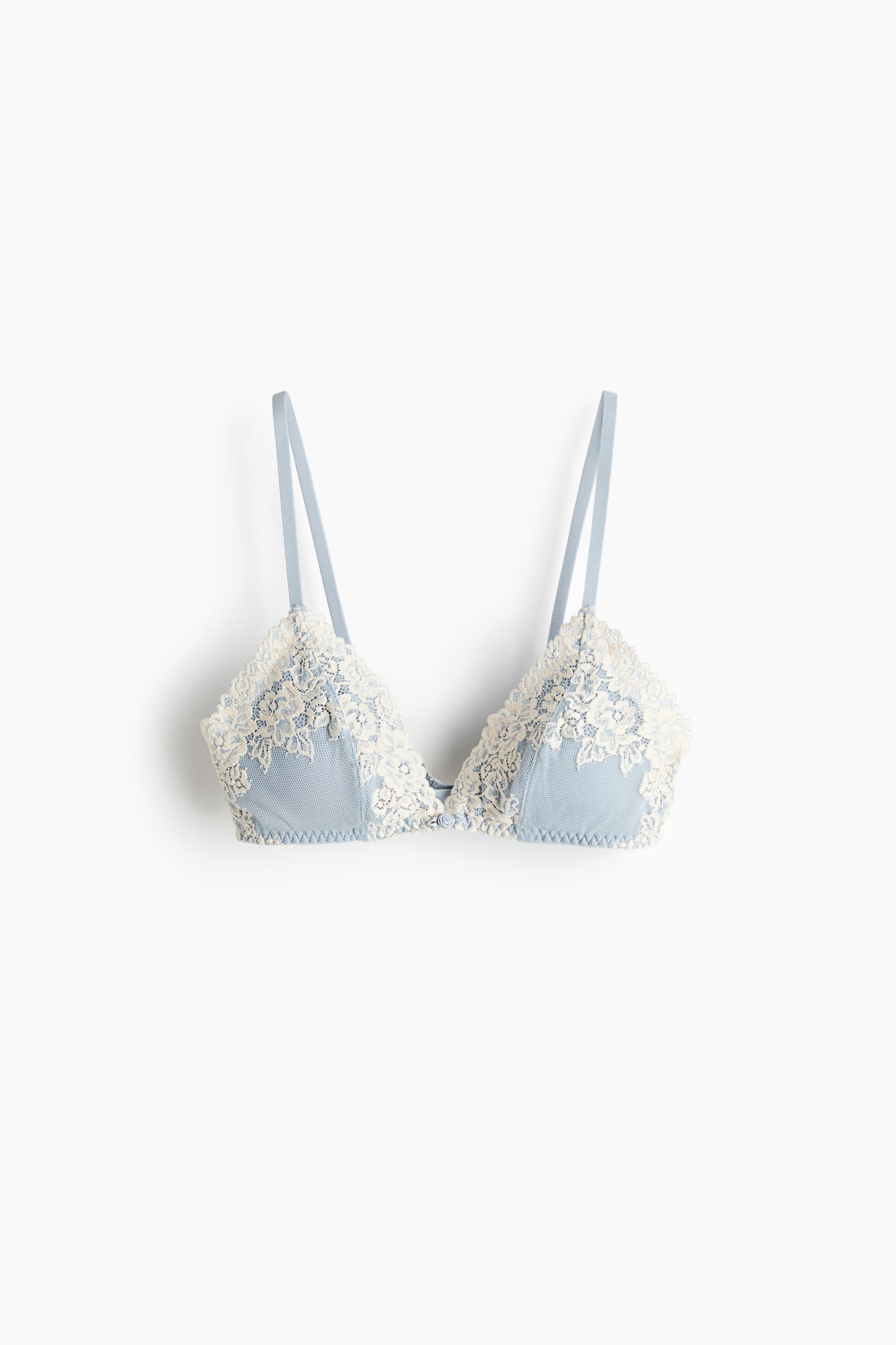 Бра Soft-Cup, уплотнённая чашка, кружево — H&M, цвет: Светлый синий / Кремовый — фото 1