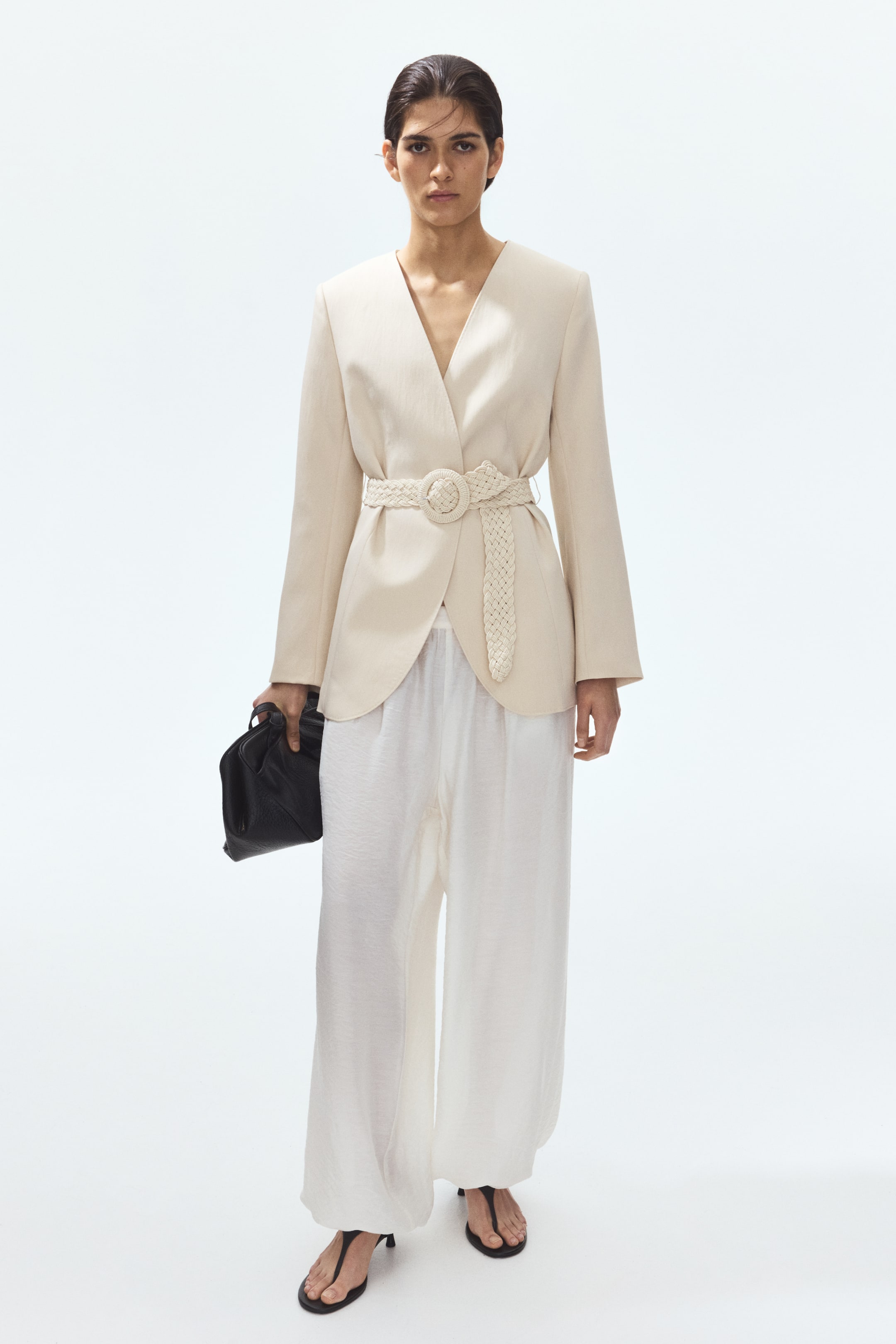 Belted Lapelless Jacket
