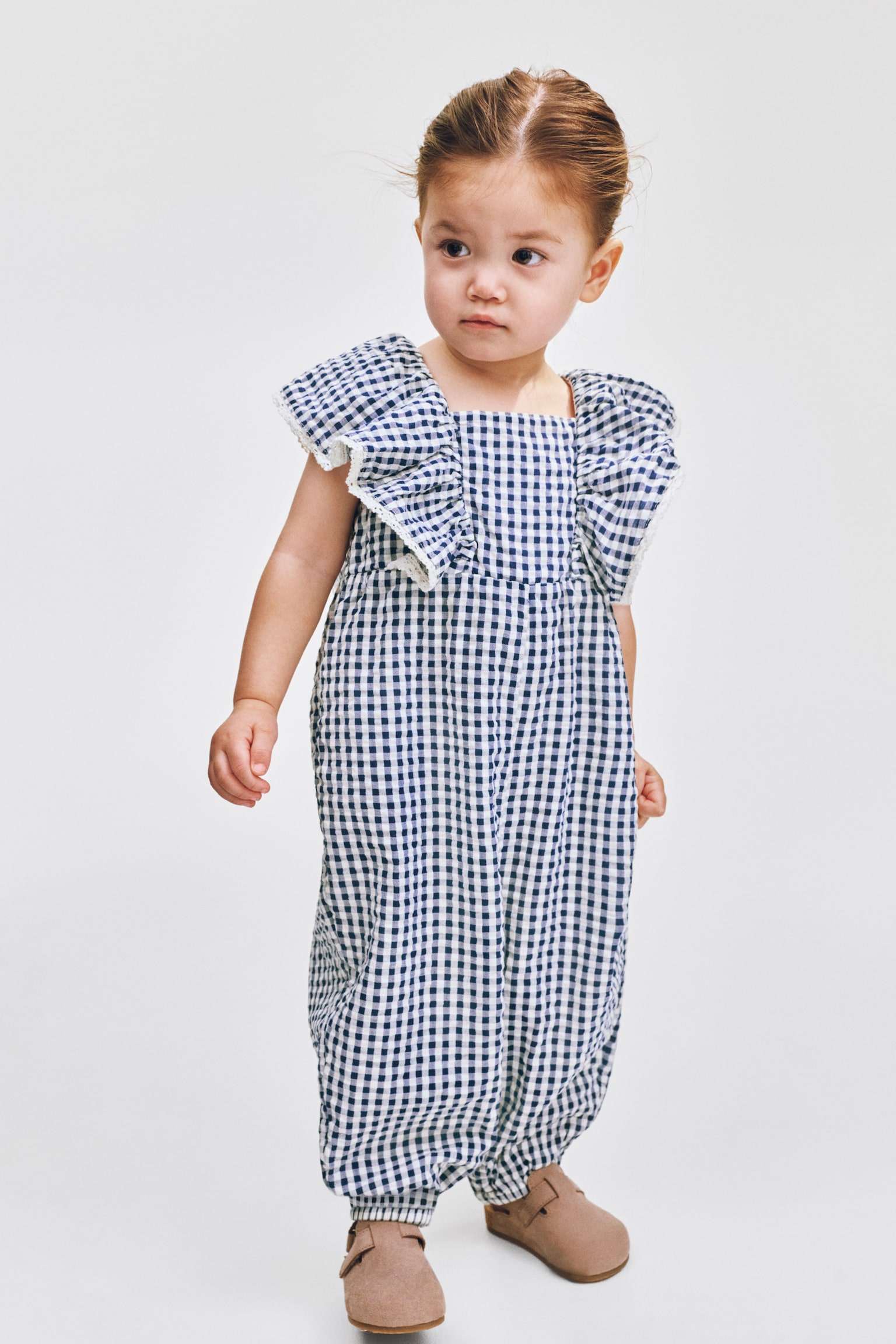Seersucker romper suit - Navy blue/Gingham check - 2