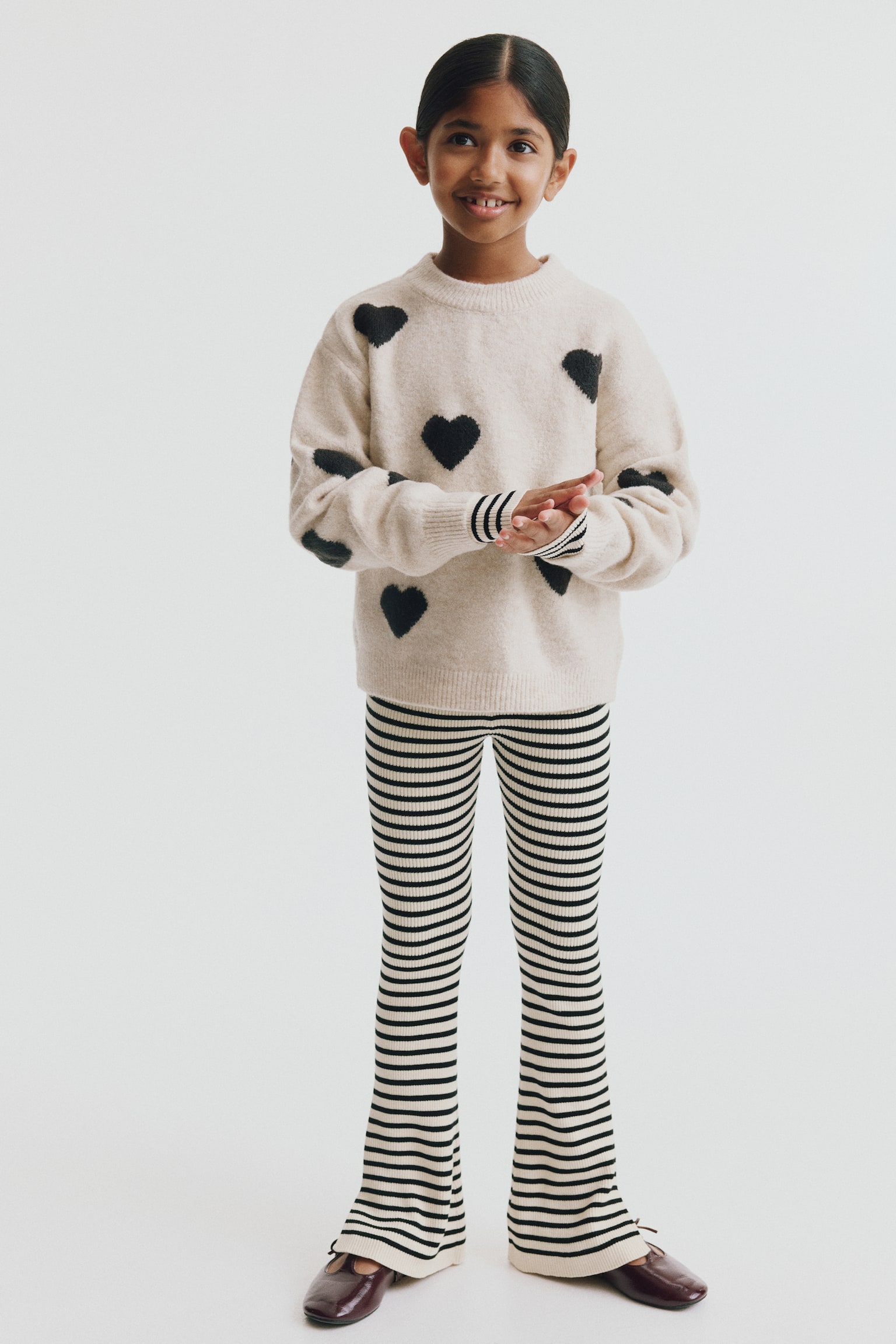 Детские леггинсы H&M Flared Rib-Knit, цвет: Кремовый / Полосатый — фото 3