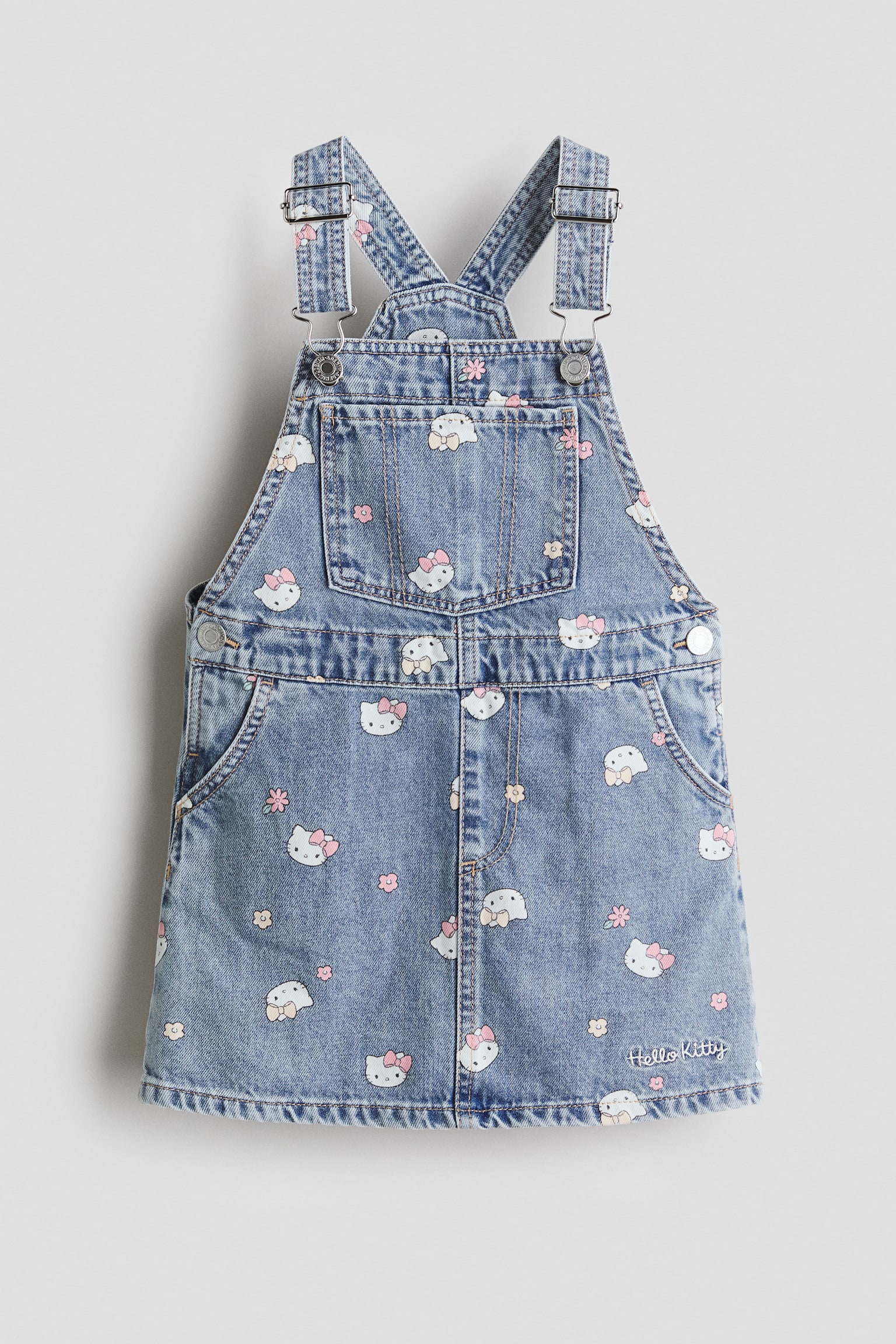Embroidery-Motif Overall Dress - Denim blue/Hello Kitty
