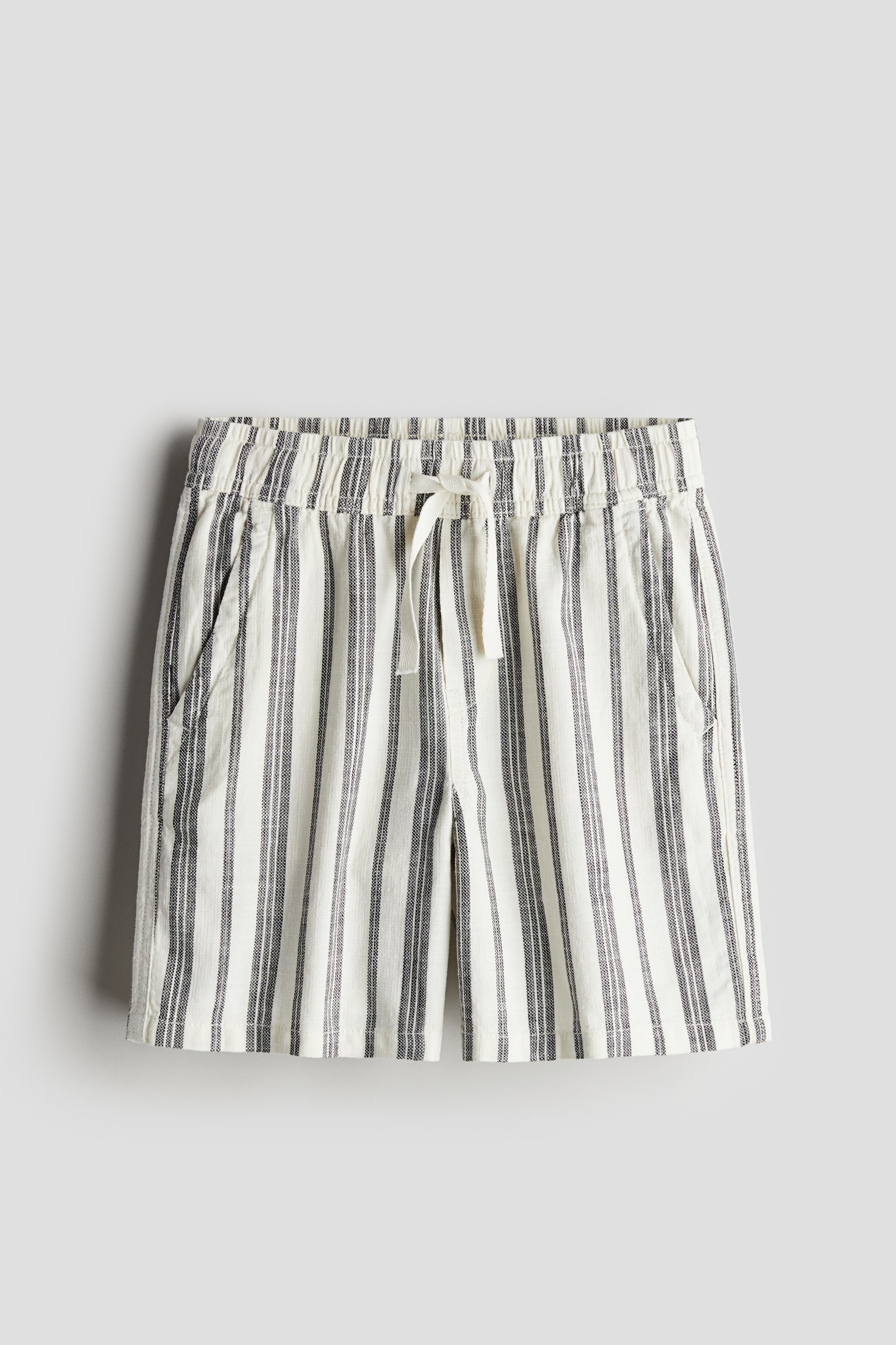 Loose Fit Denim Shorts - White/striped/Light brown - 1