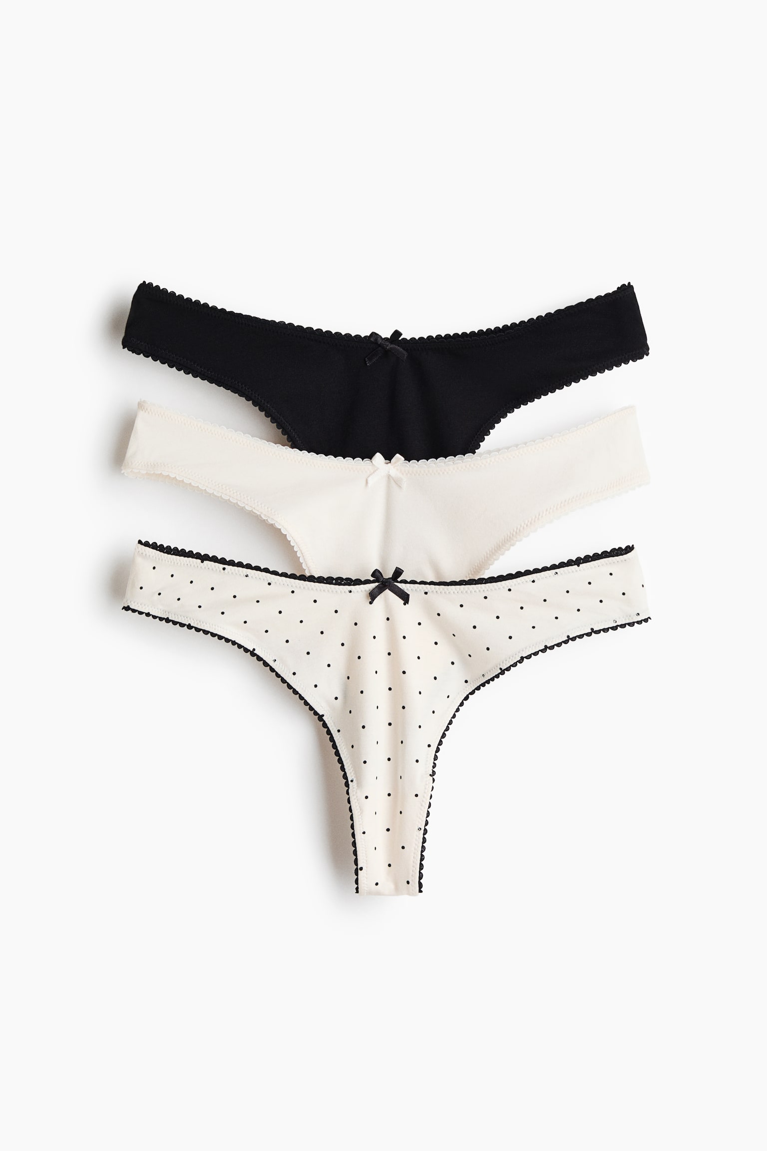Bavlněné kalhotky thong 3 kusy - Krémová/puntíky/Tmavě hnědá/leopardí potisk - 1