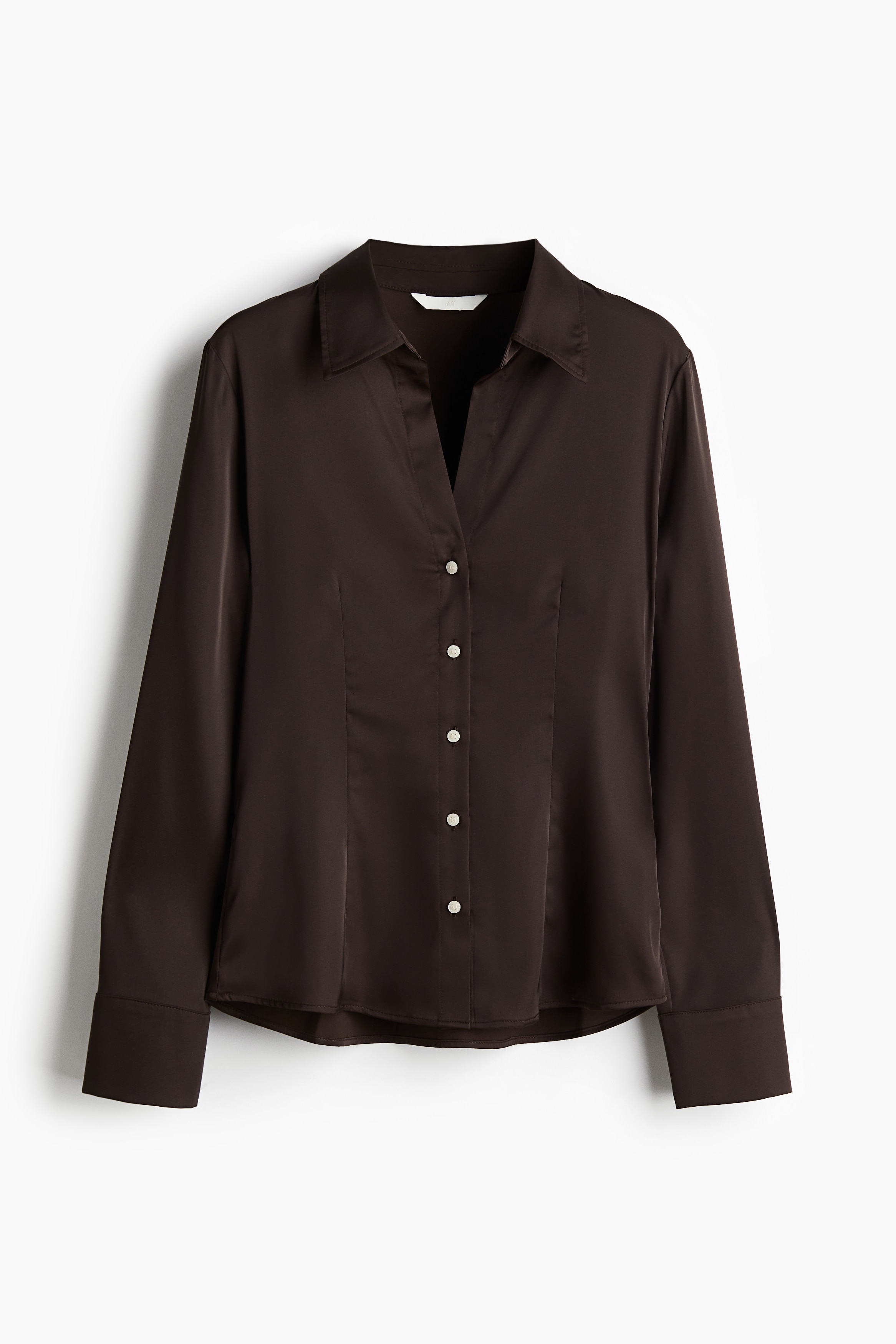 サテンフィットシャツ - ダークブラウン - レディース | H&M JP