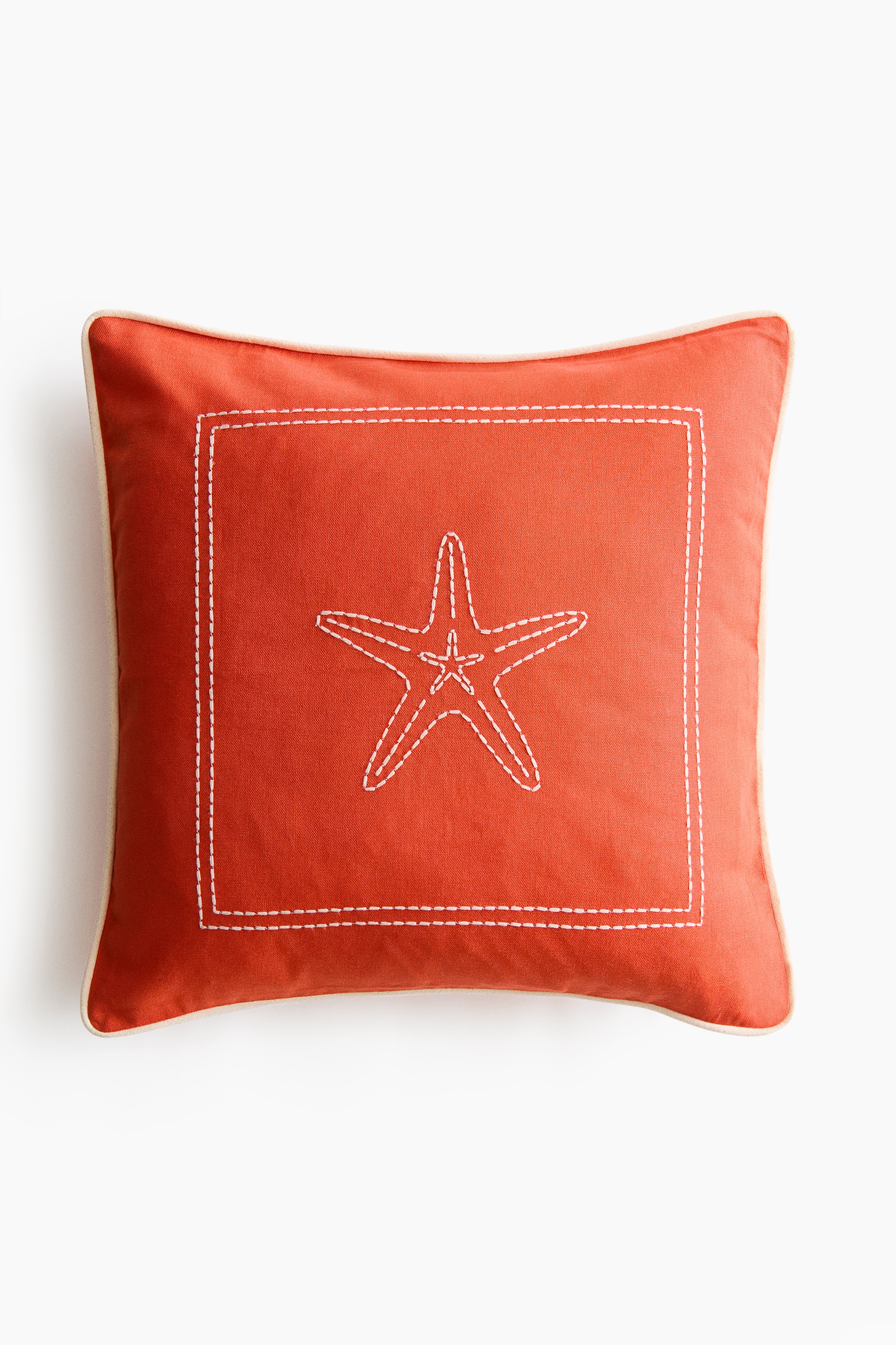 Funda de cojín con diseño bordado - Rojo vivo/Estrellas de mar/Verde oscuro/Palmeras/Azul intenso/Pez