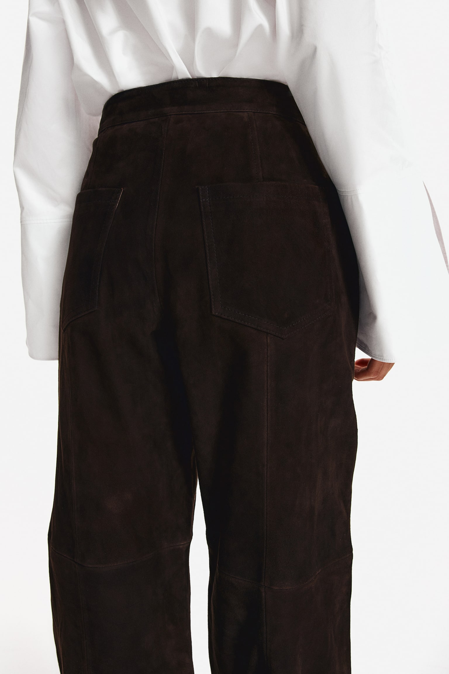 Straight suede trousers - Dark brown - 4