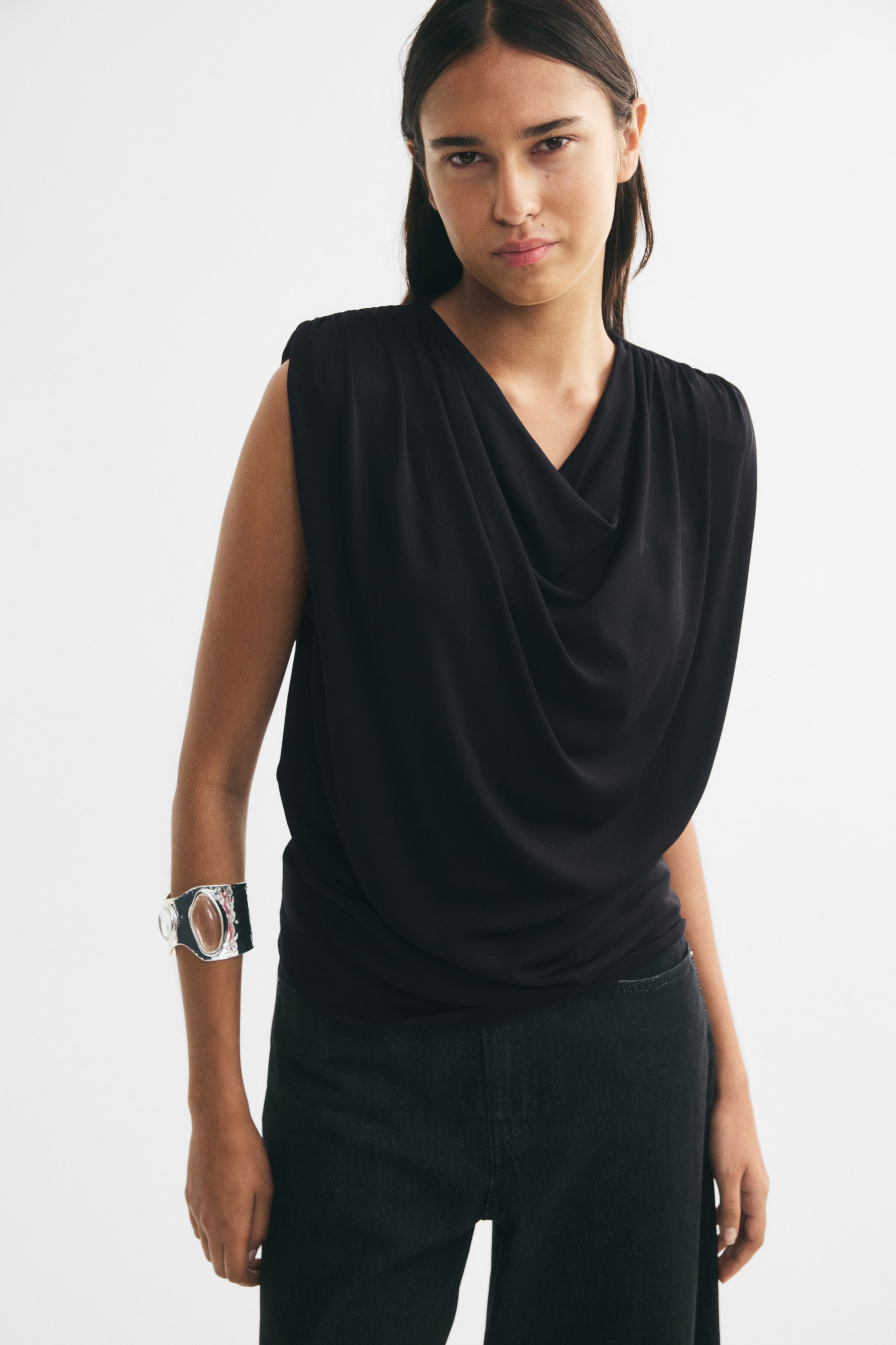 Draped Top with Shoulder Pads