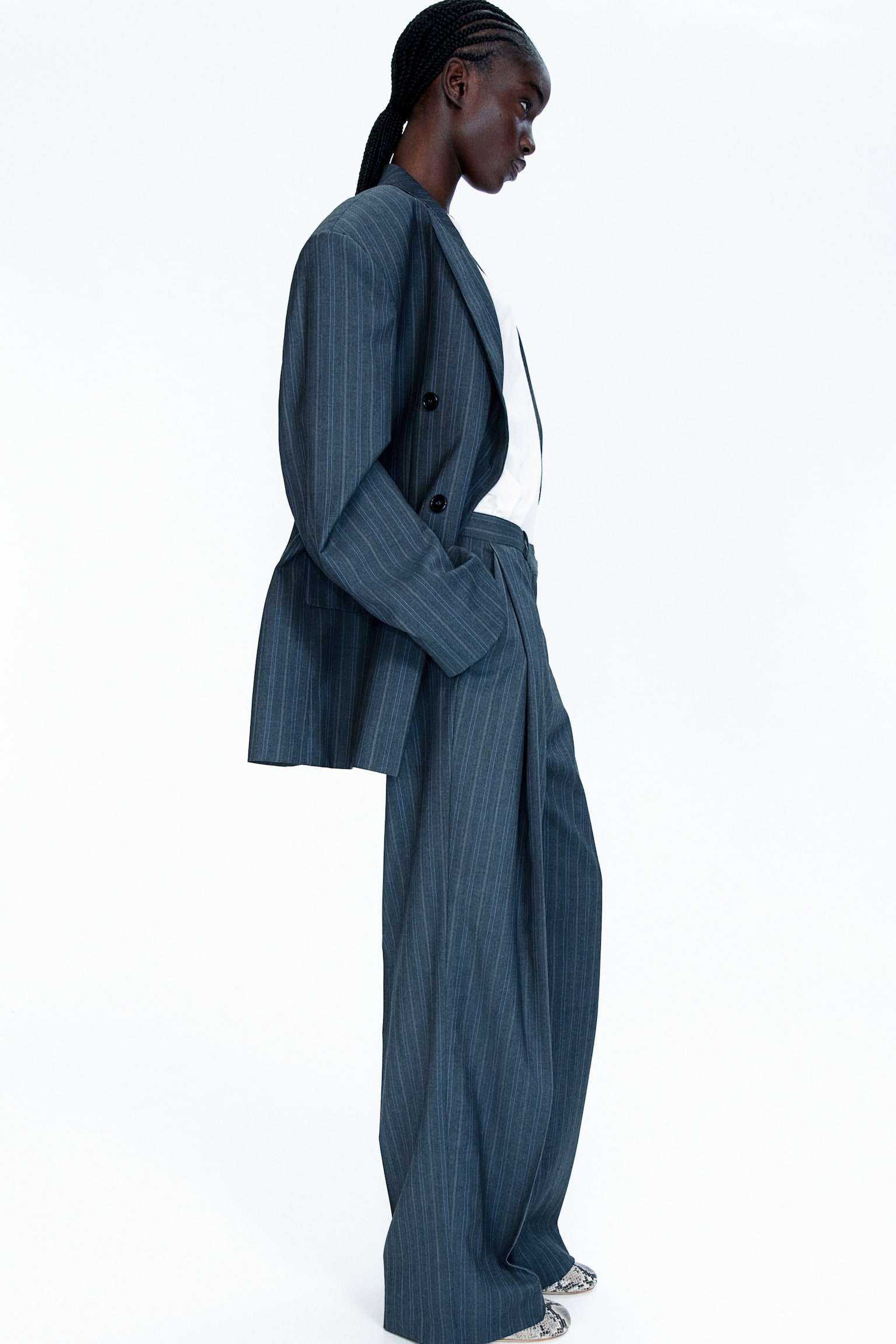 Tailored wool trousers - Dark grey/Pinstriped - 6