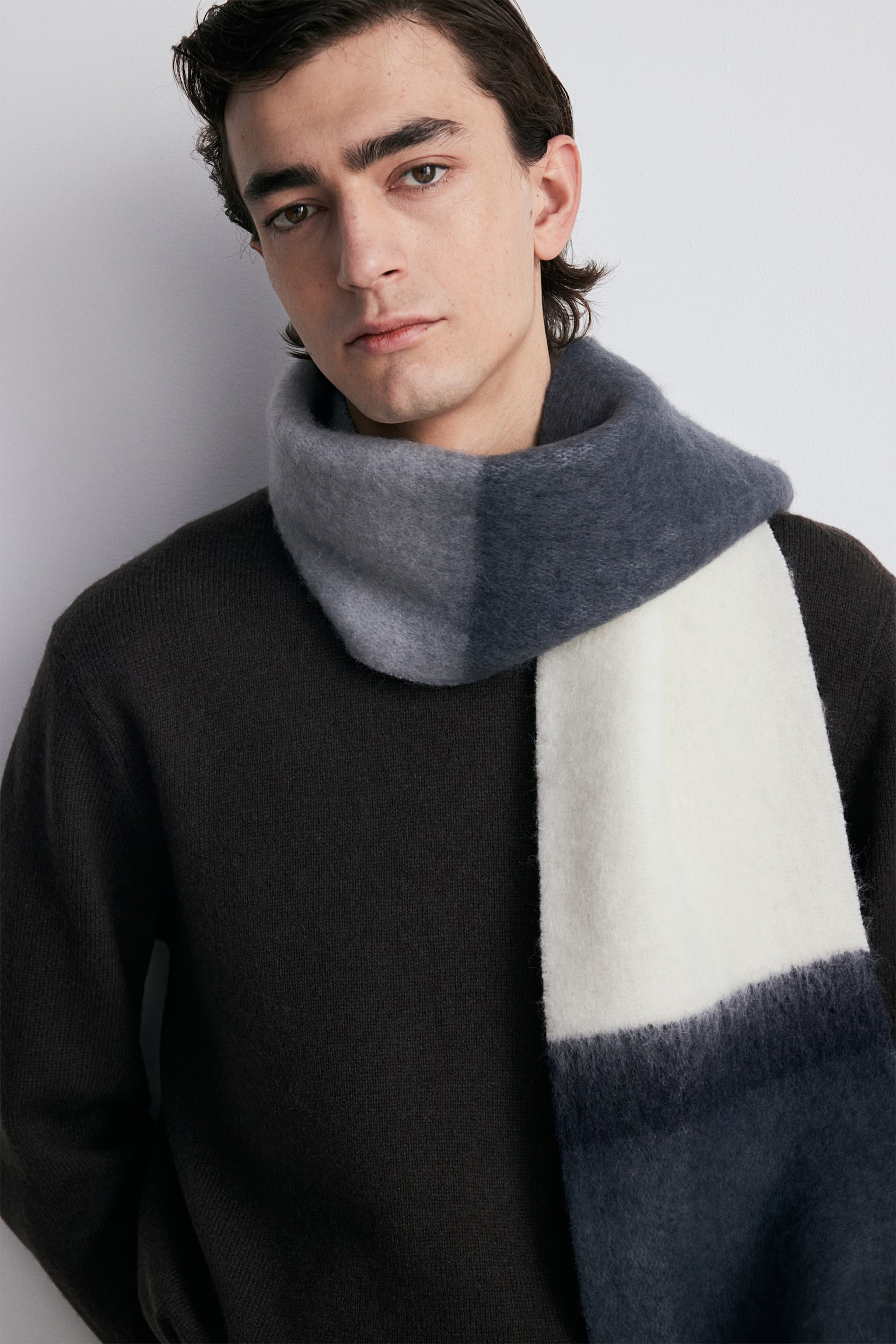 Brushed scarf - Dark blue/Block-coloured/Beige - 4