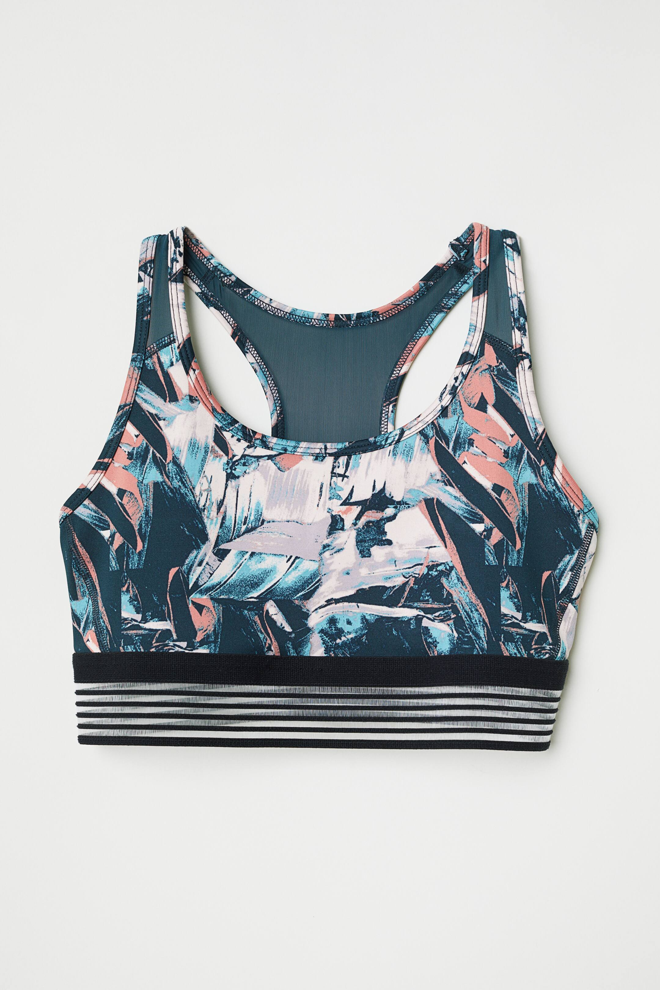 Sports bra Medium support - Dark petrol/Patterned - Ladies | H&M GB