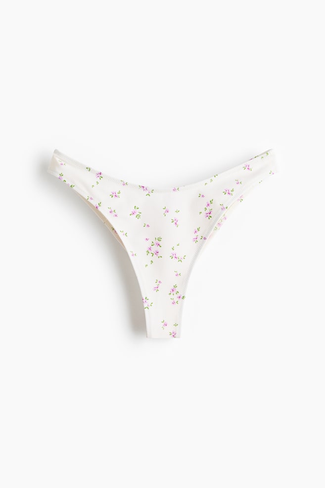Bikinislip - Brazilian - Wit/bloemen/Groen/Donkerpaars - 1