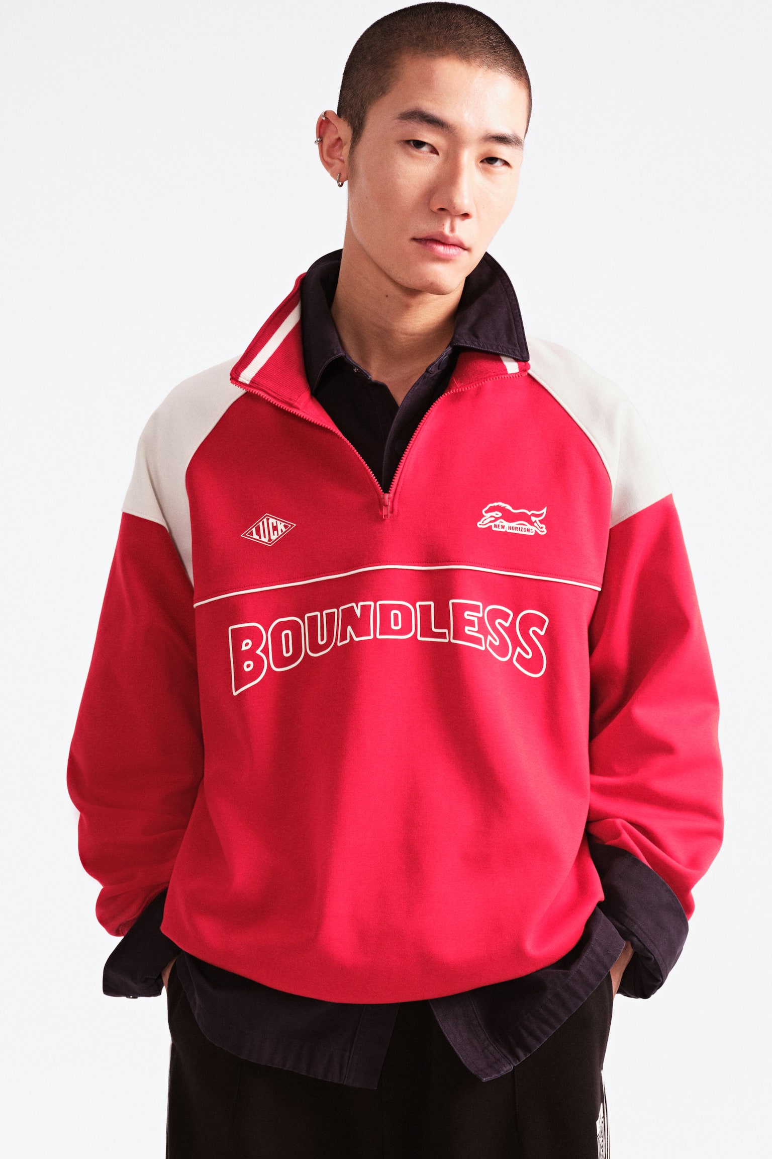 Loose Fit Printed zip-top sweatshirt - Red/Boundless - 1