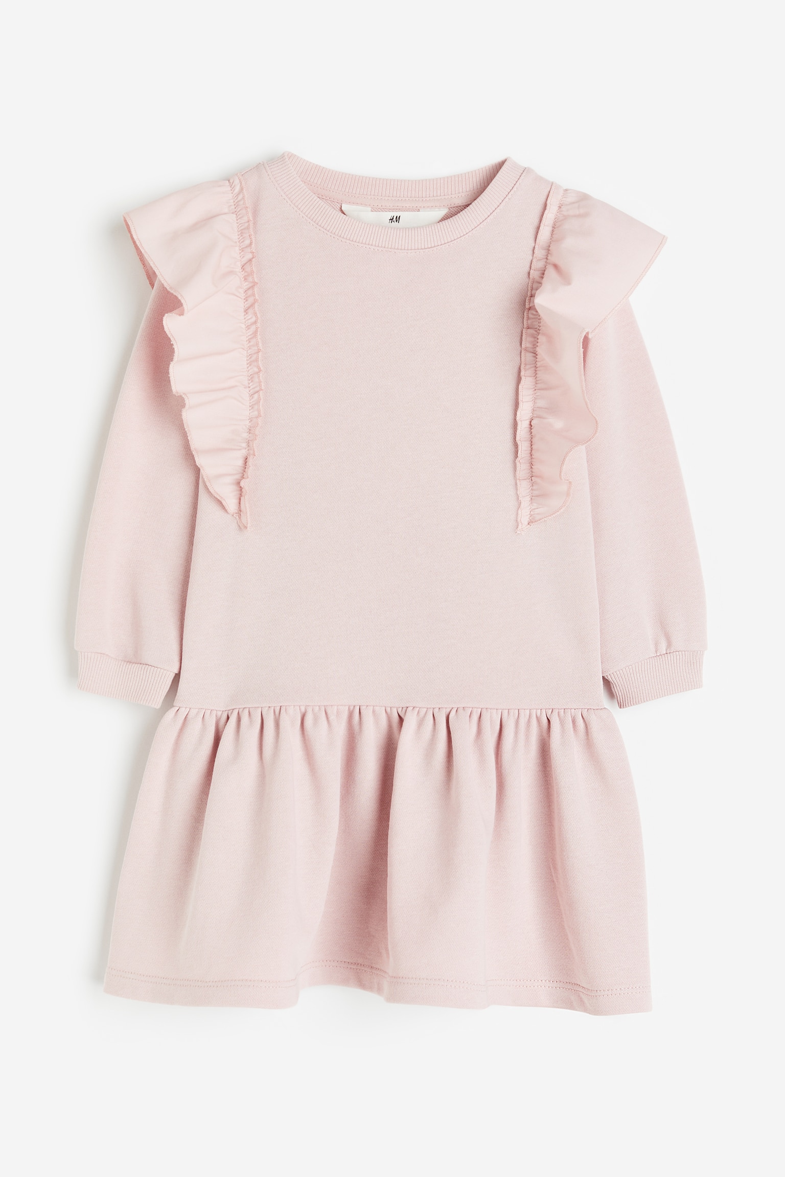 Flounce-trimmed sweatshirt dress - Light pink/Dark dusty green/Light grey marl - 1