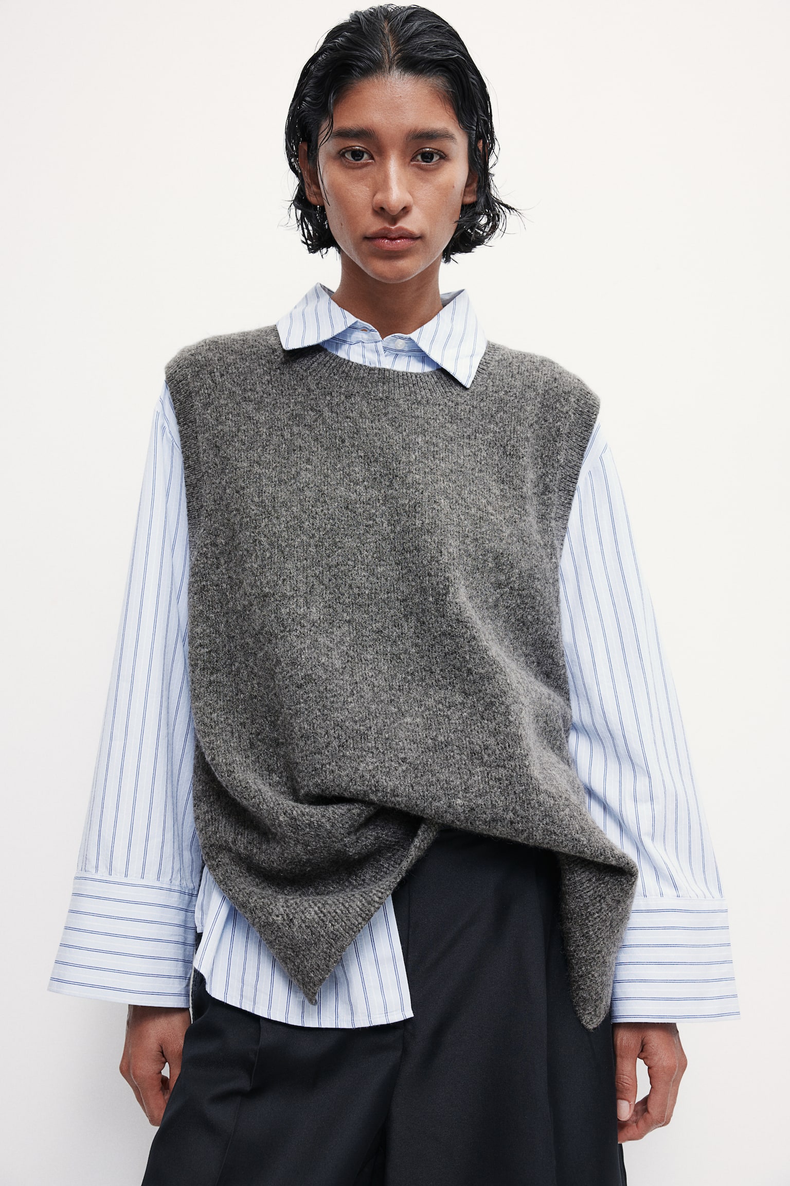 Sweater vest - Dark grey marl/Cream/Greige marl - 7